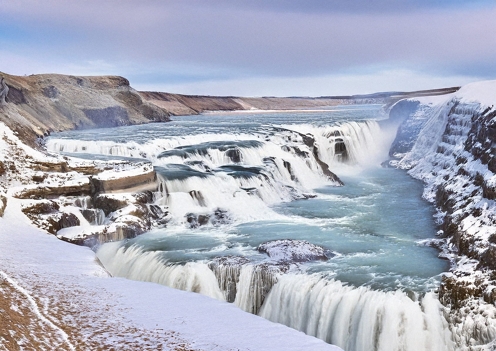 Europe, Iceland, Gullfoss waterfall in winter
