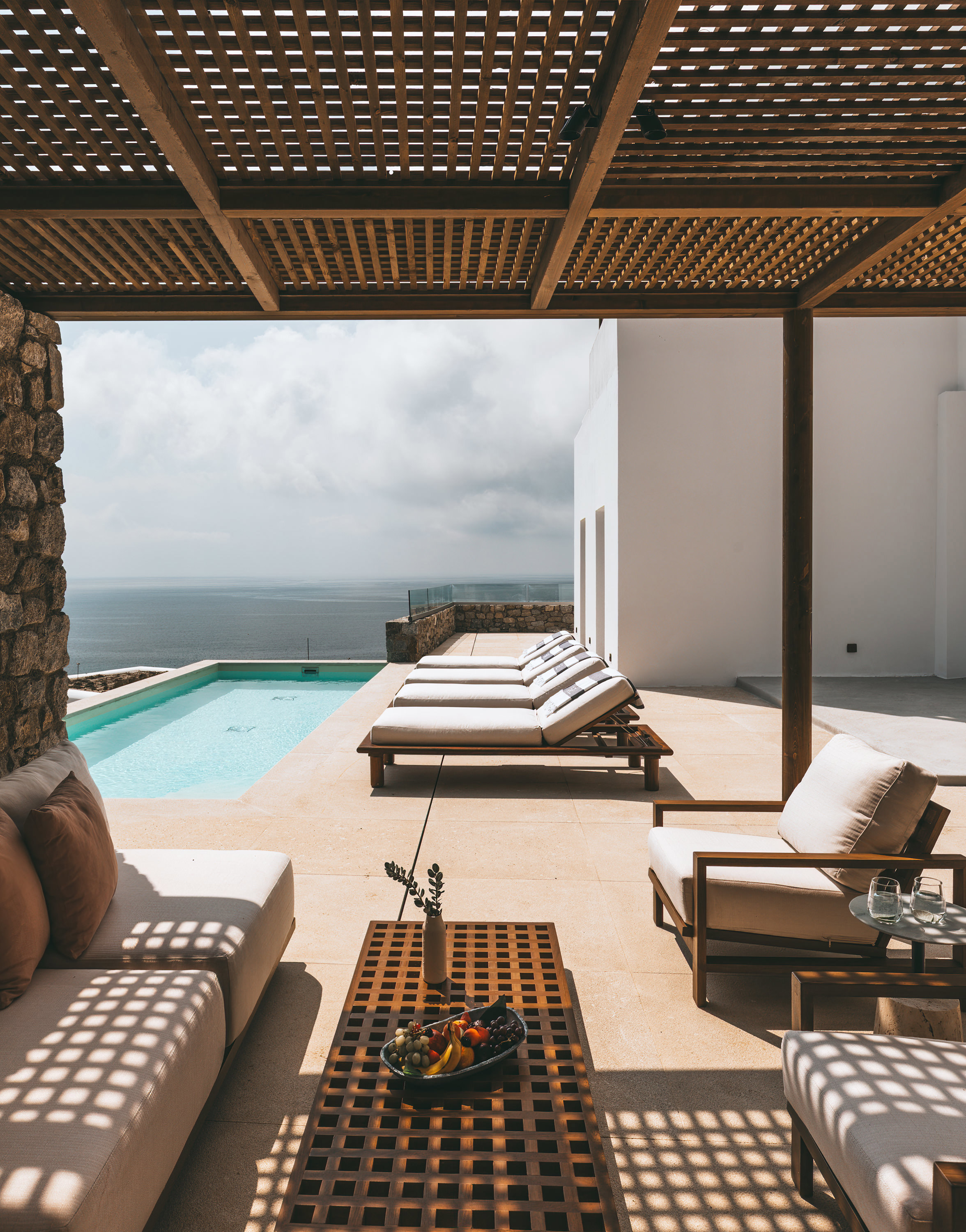 Europe, Greece, Mykonos, Cali Mykonos, Suite loungers