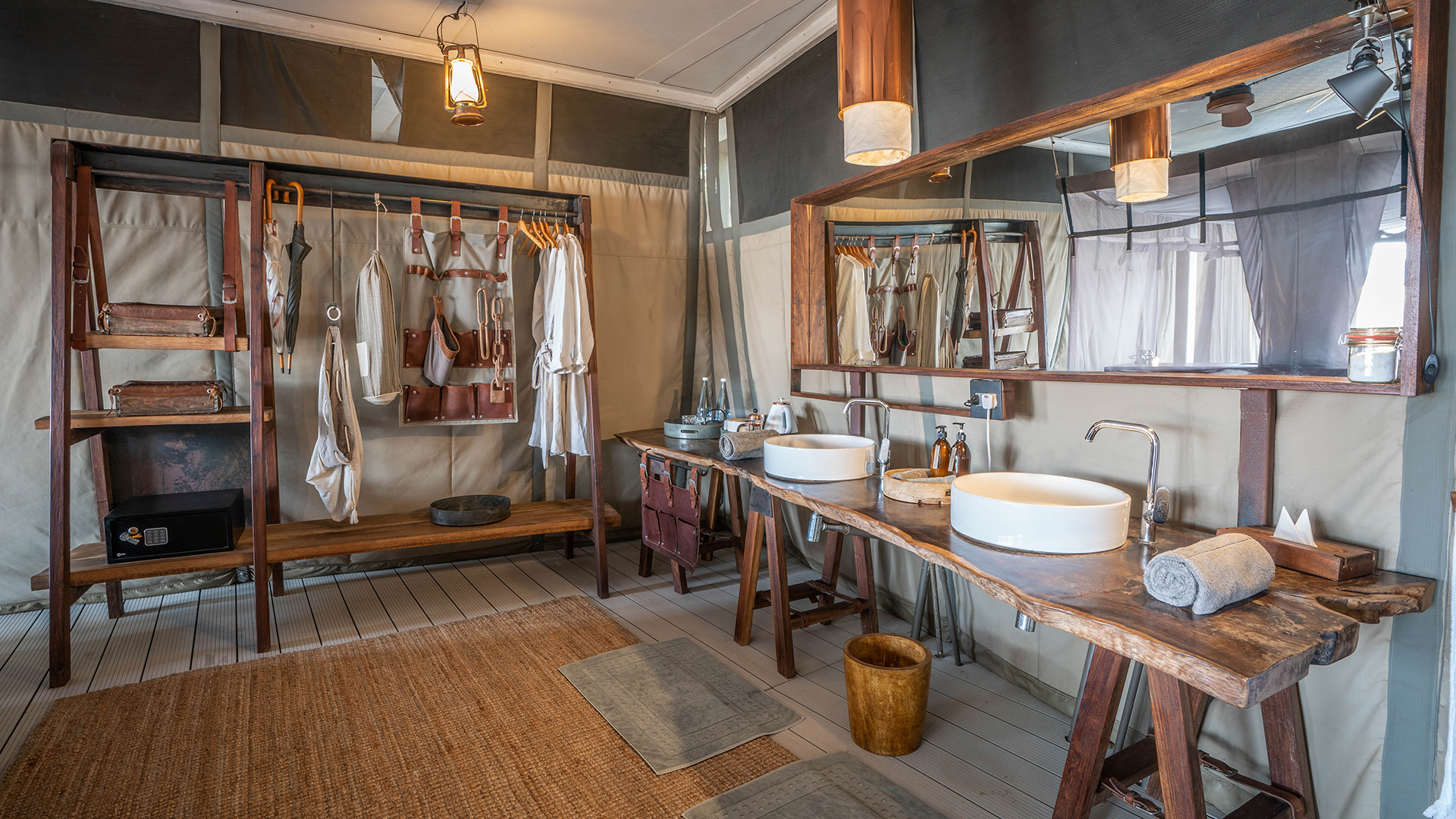 Africa, Zambia, Time + Tide Chinzombo, family tented suite bathroom