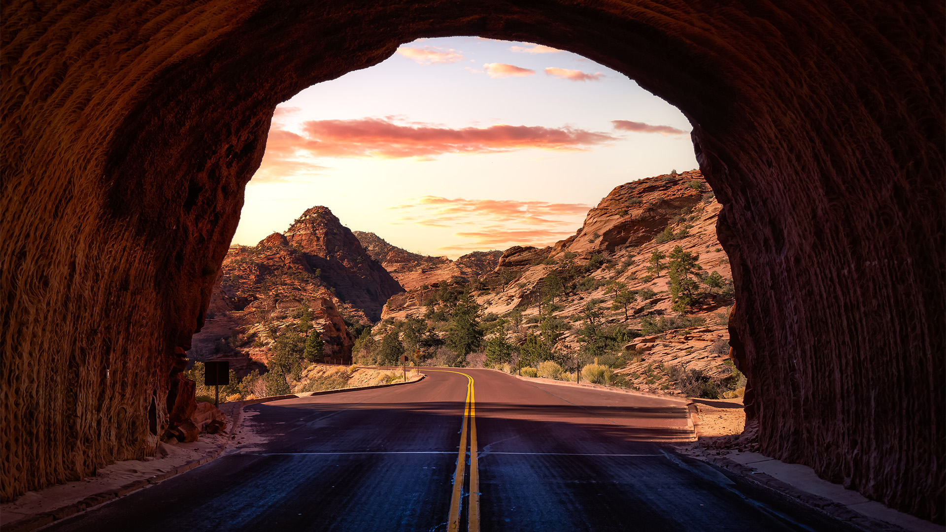 Middle of the road view of a scenic route in American Canyons Mountain Landscape