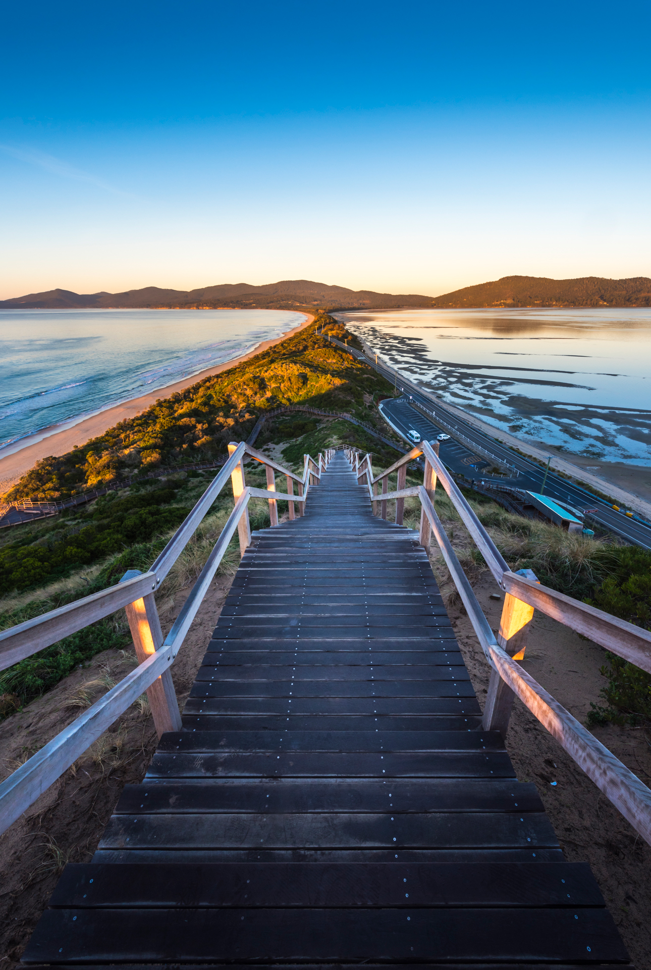 Steps leading down at the Bruny Island Neck Game Reserve
