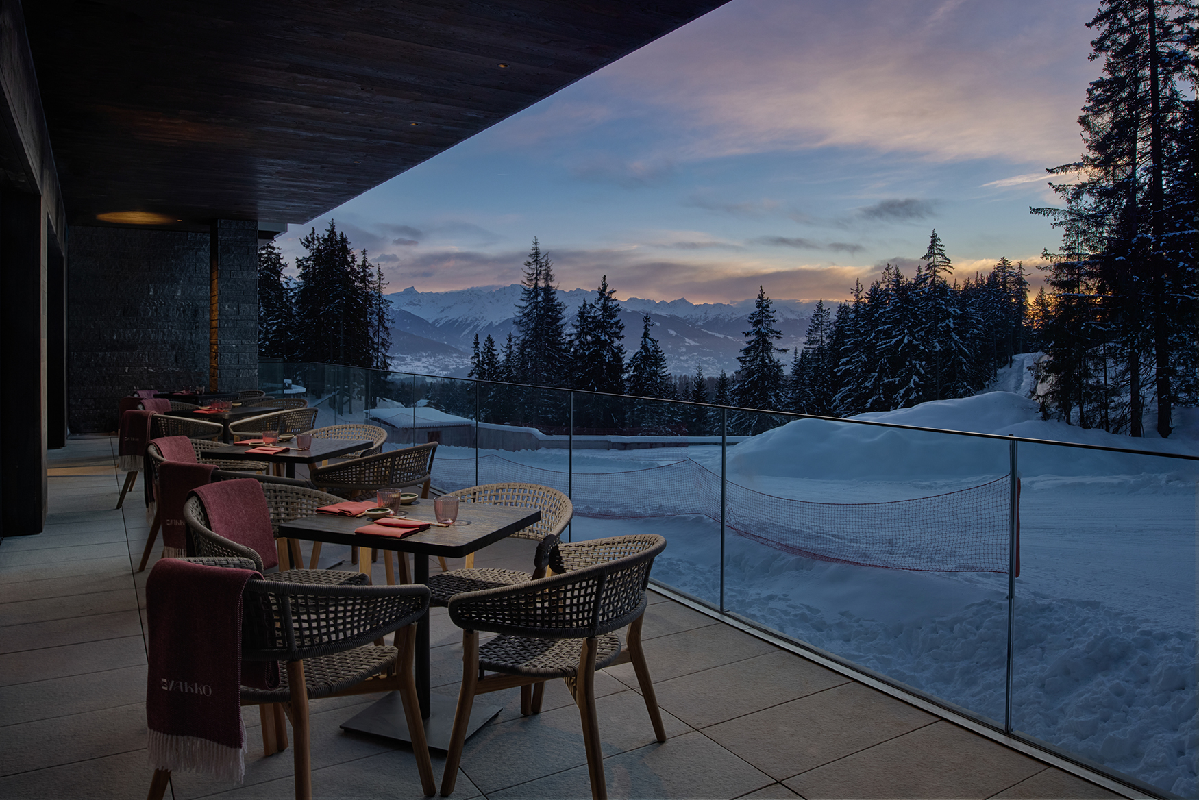 Ski & Snow, Europe, Switzerland, Crans-Montana, Six Senses Crans-Montana, Byakko restaurant terrace 