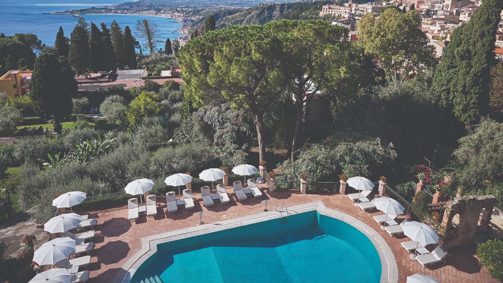 Europe, Italy, Sicily, Grand Hotel Timeo, A Belmond Hotel, Pool 