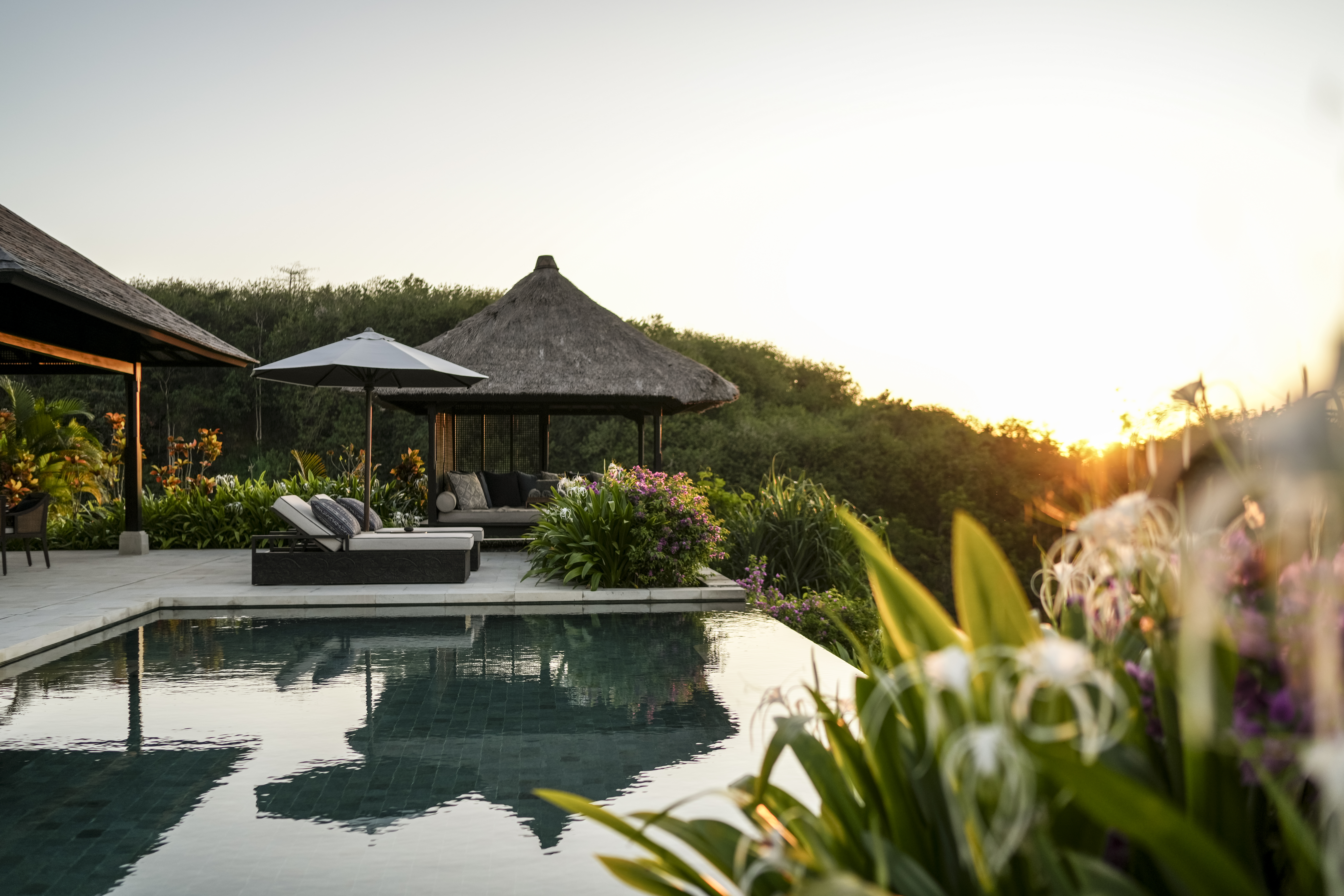 Asia, Indonesia, Bali, Raffles Bali, pool and sunloungers