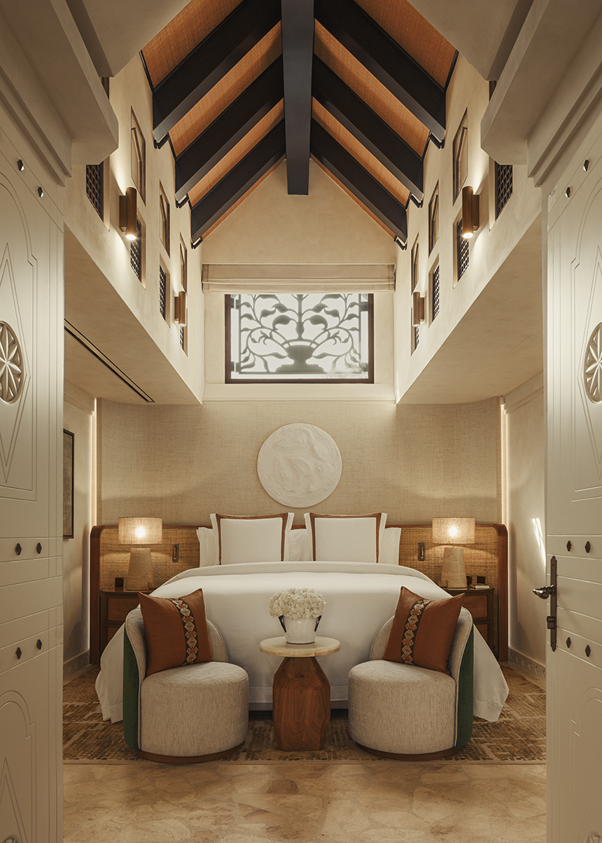 Arabia, UAE, Dubai, Jumeirah Beach Hotel, Two Bedroom Al Bahar Villa Master Bedroom Portrait 