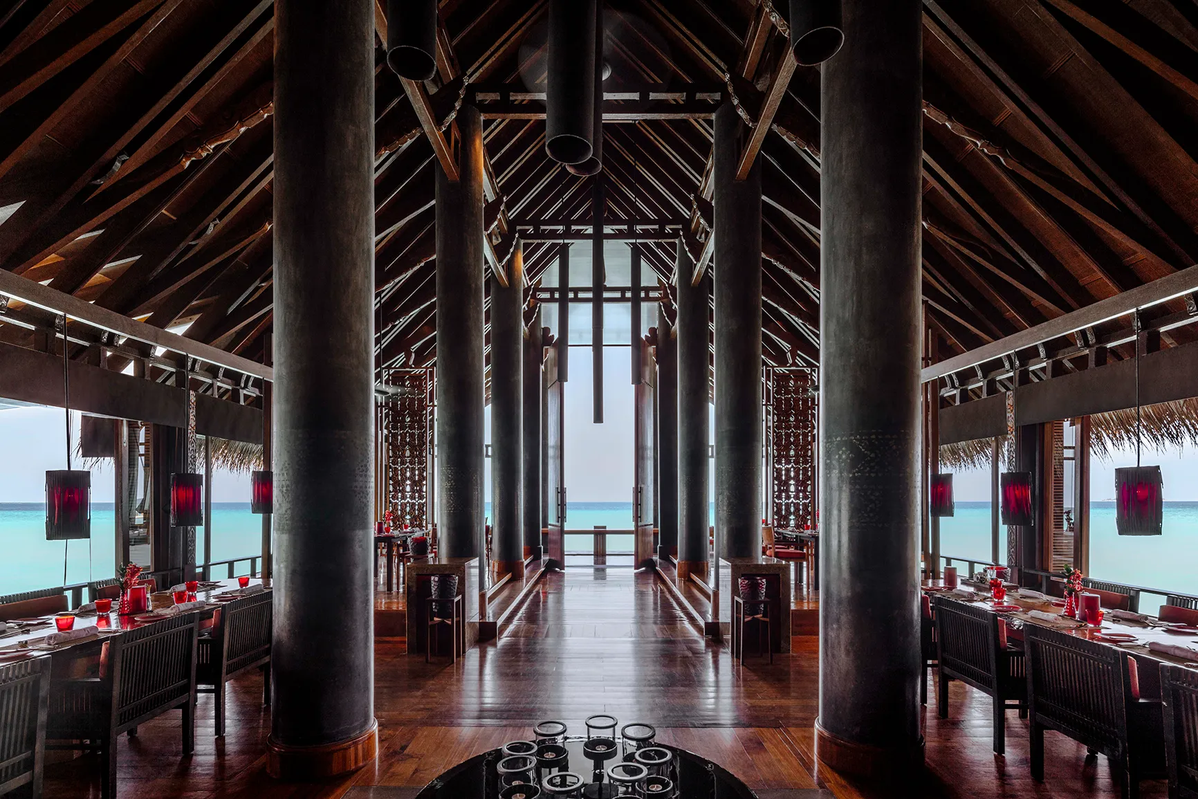Fireside restaurant interior at One&Only Reethi Rah in the Maldives 