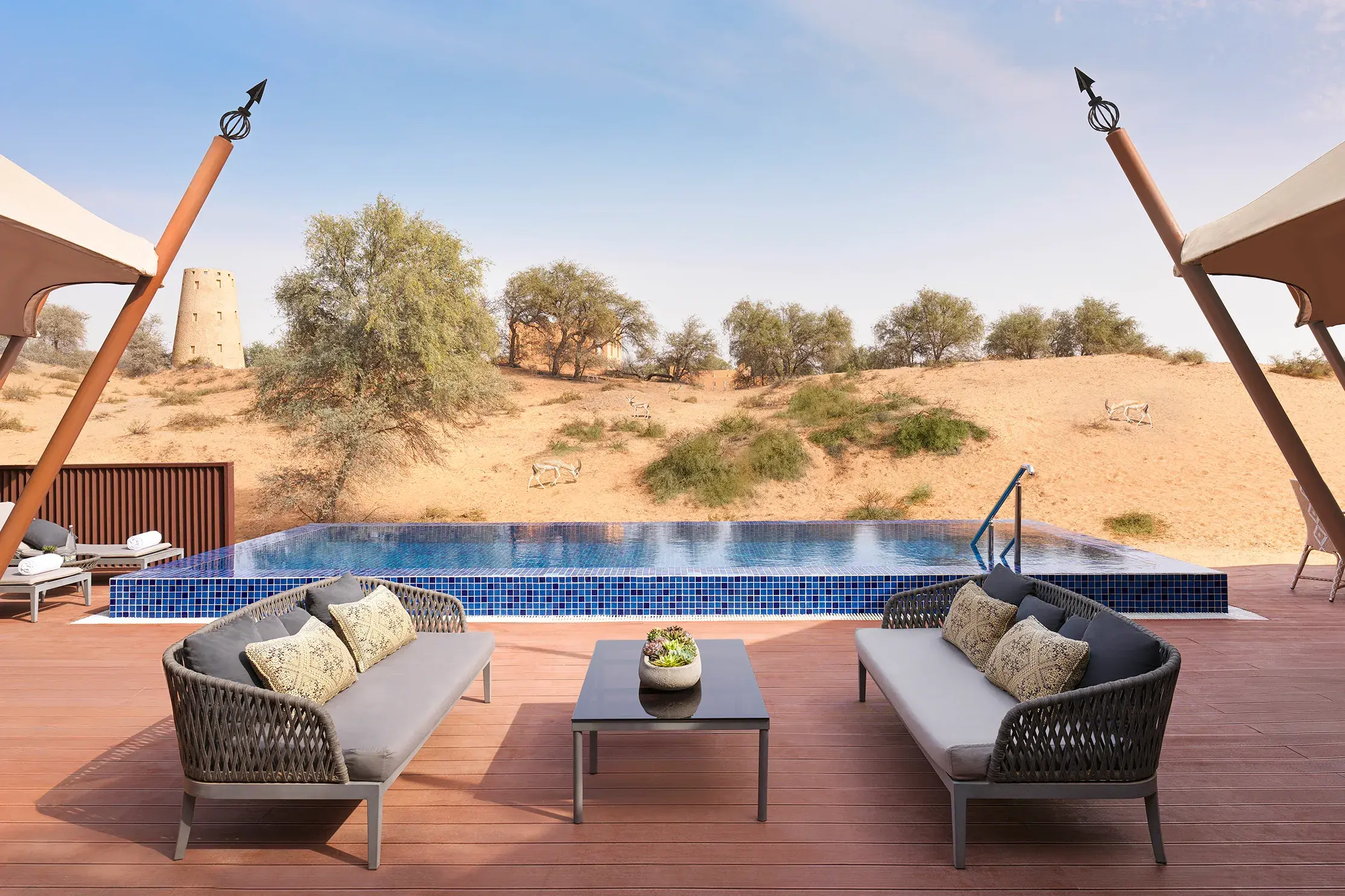Luxury private pool villa with desert views at The Ritz-Carlton Ras Al Khaimah, Al Wadi Desert.