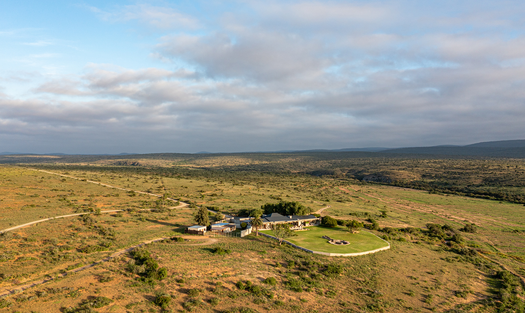 Africa, South Africa, Kwandwe Private Game Reserve Fort House, landscape view 