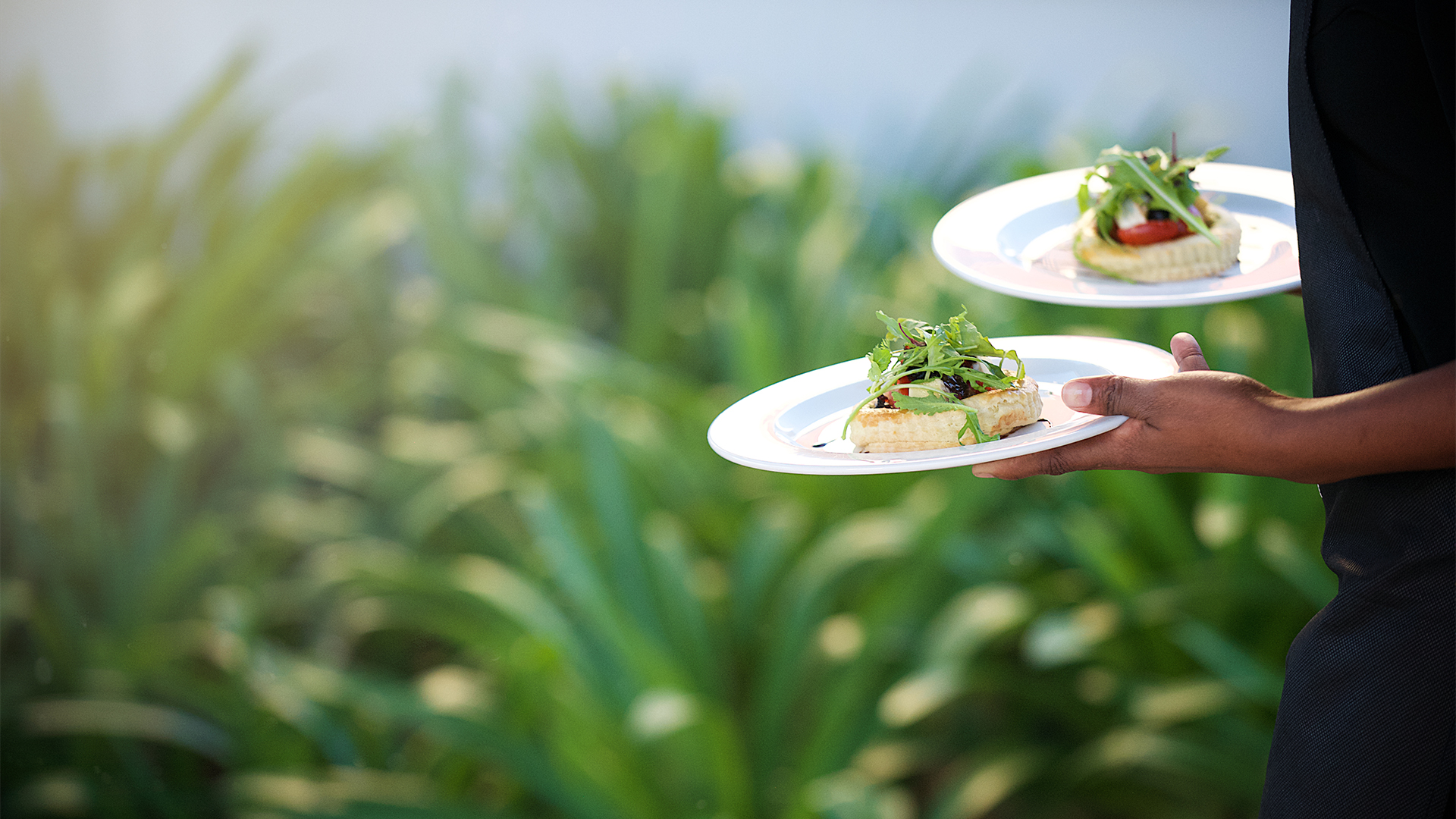 A waiter serving canapes