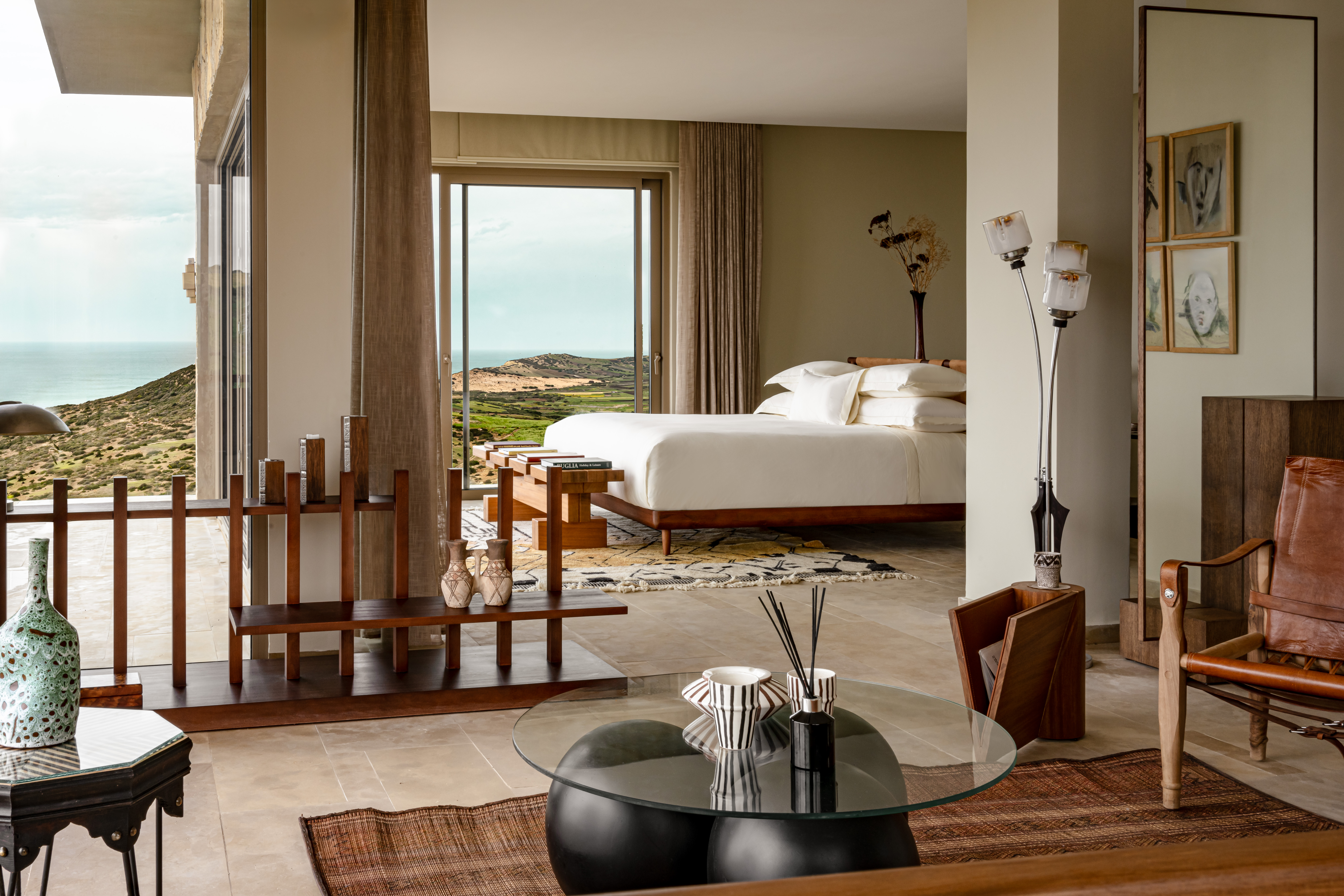 Africa, Morocco, La Fiermontina Océan, Panoramic pool suite living room looking into bedroom