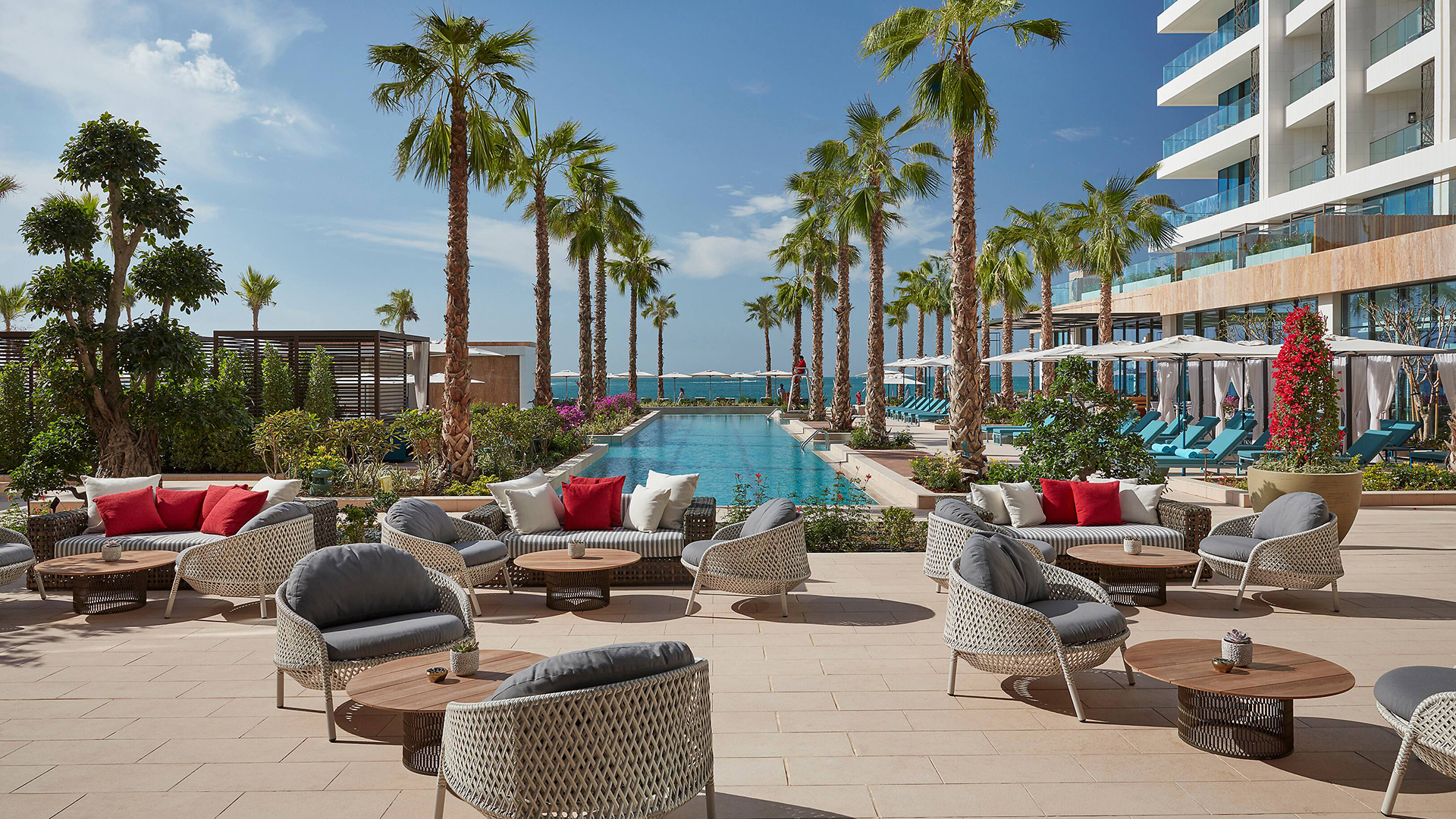 Indian Ocean, Arab Emirates, Dubai, Mandarin Oriental Jumeira, Pool seating