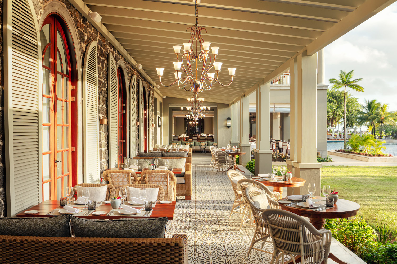 Indian Ocean, Mauritius, The St. Regis Le Morne, Indya restaurant outdoor seating