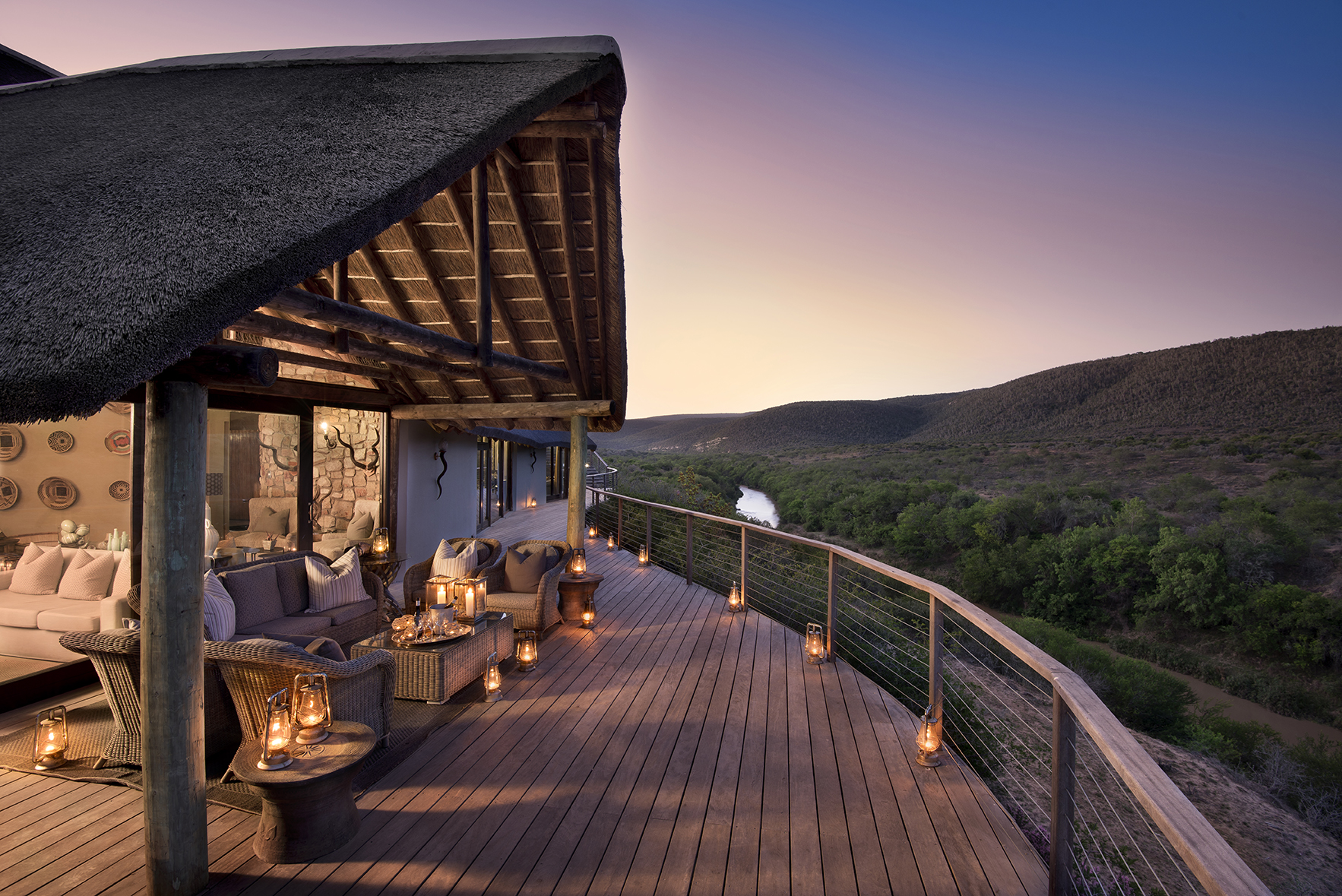 Africa, South Africa, Kwandwe Private Game Reserve, Great Fish River Lodge, View from deck