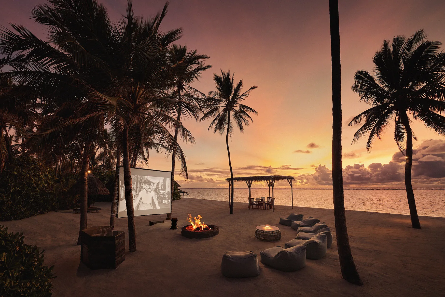 Outdoor cinema setup for the Grand Residence at One&Only Reethi Rah, Maldives