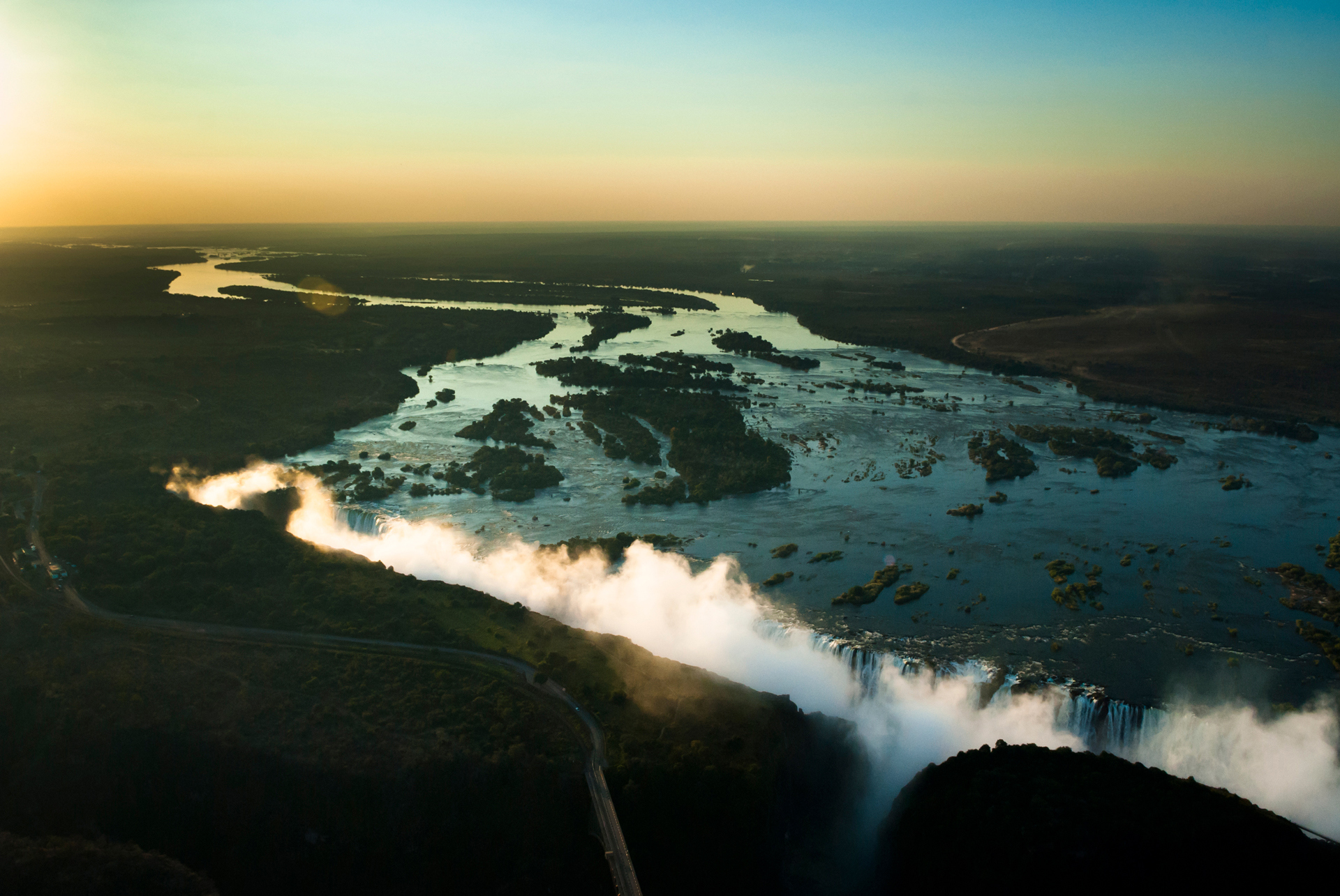 Big river waterfall during dark