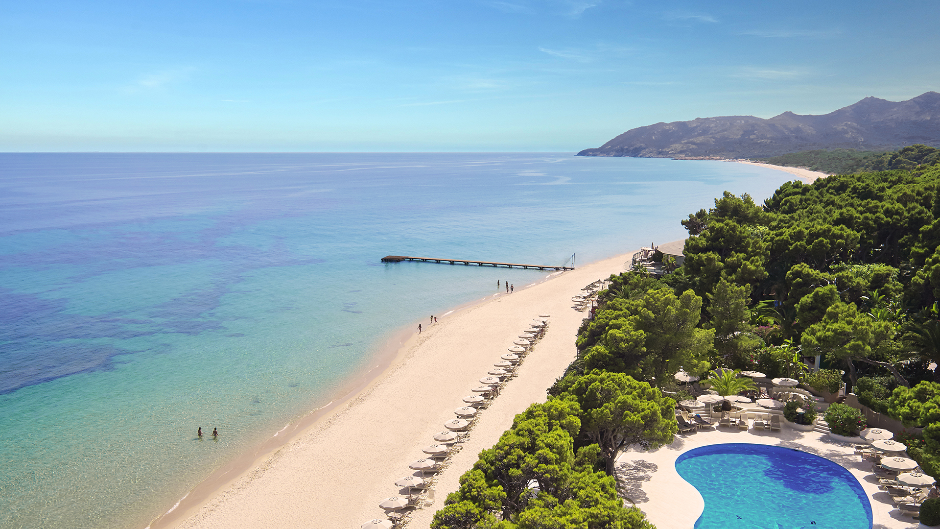  Europe, Italy, Sardinia, Forte Village - Il Castello, Beach aerial view
