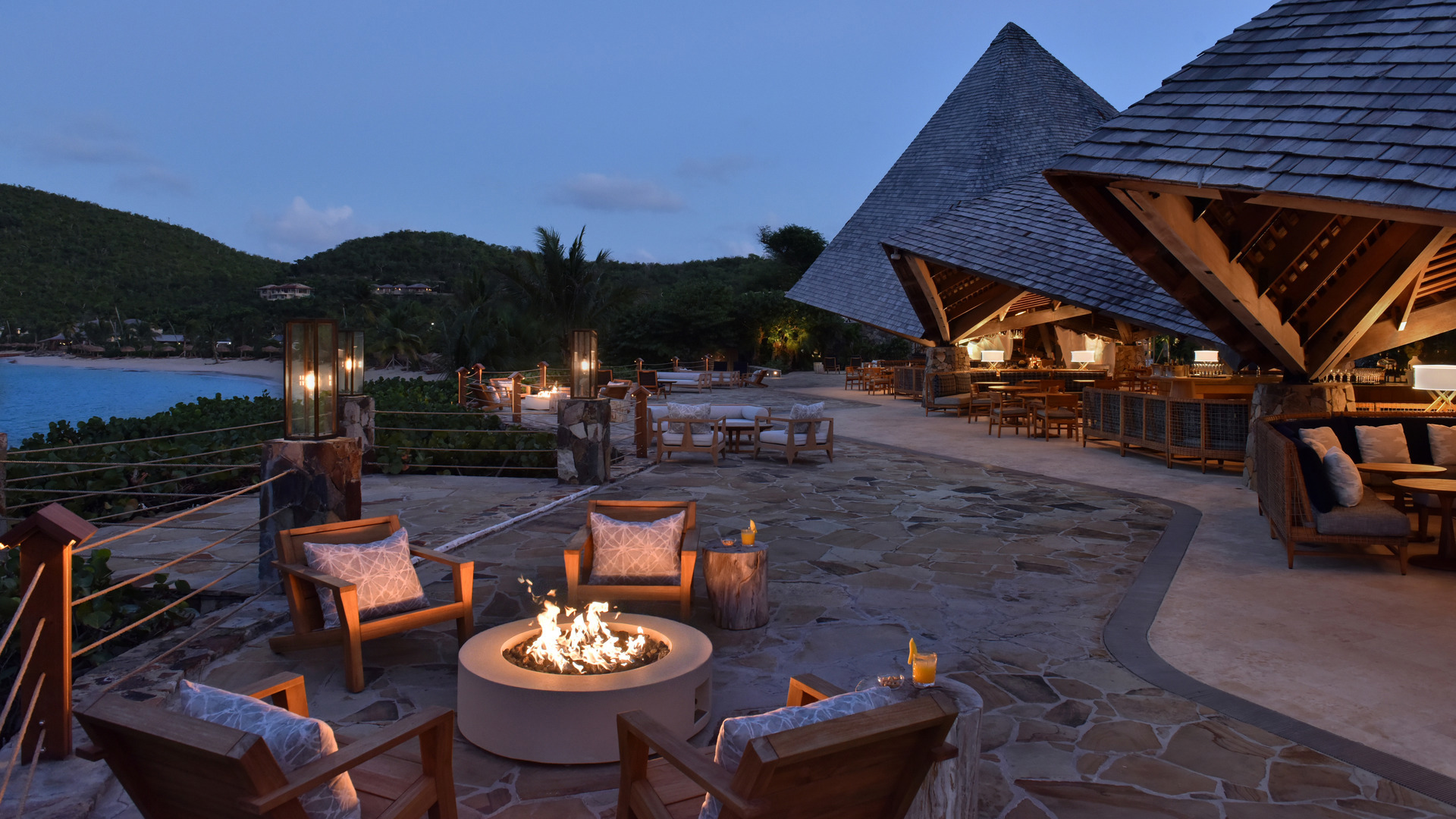 Caribbean, British Virgin Islands, Little Dix Bay, Pavilion at night