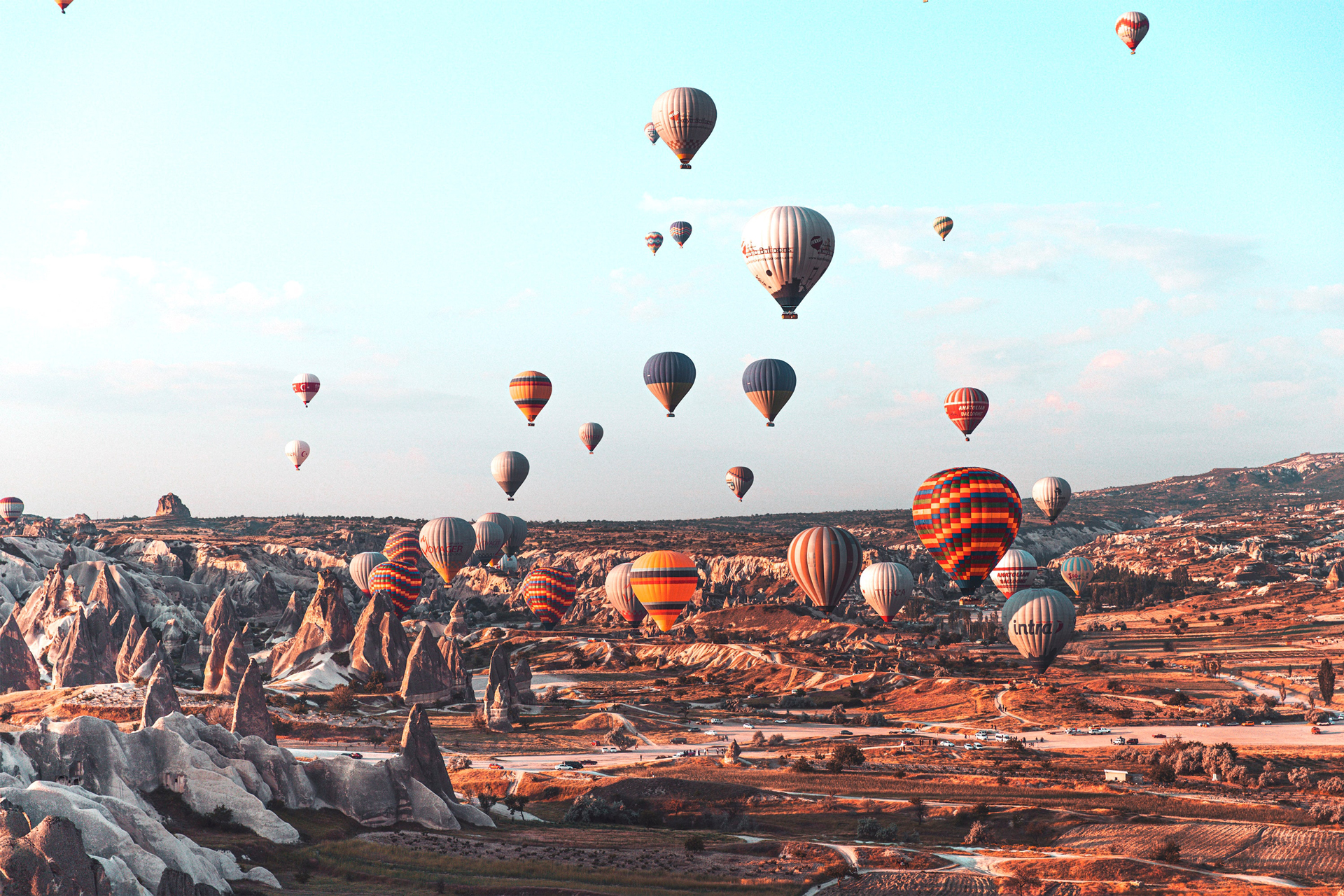 Hot air balloons flying