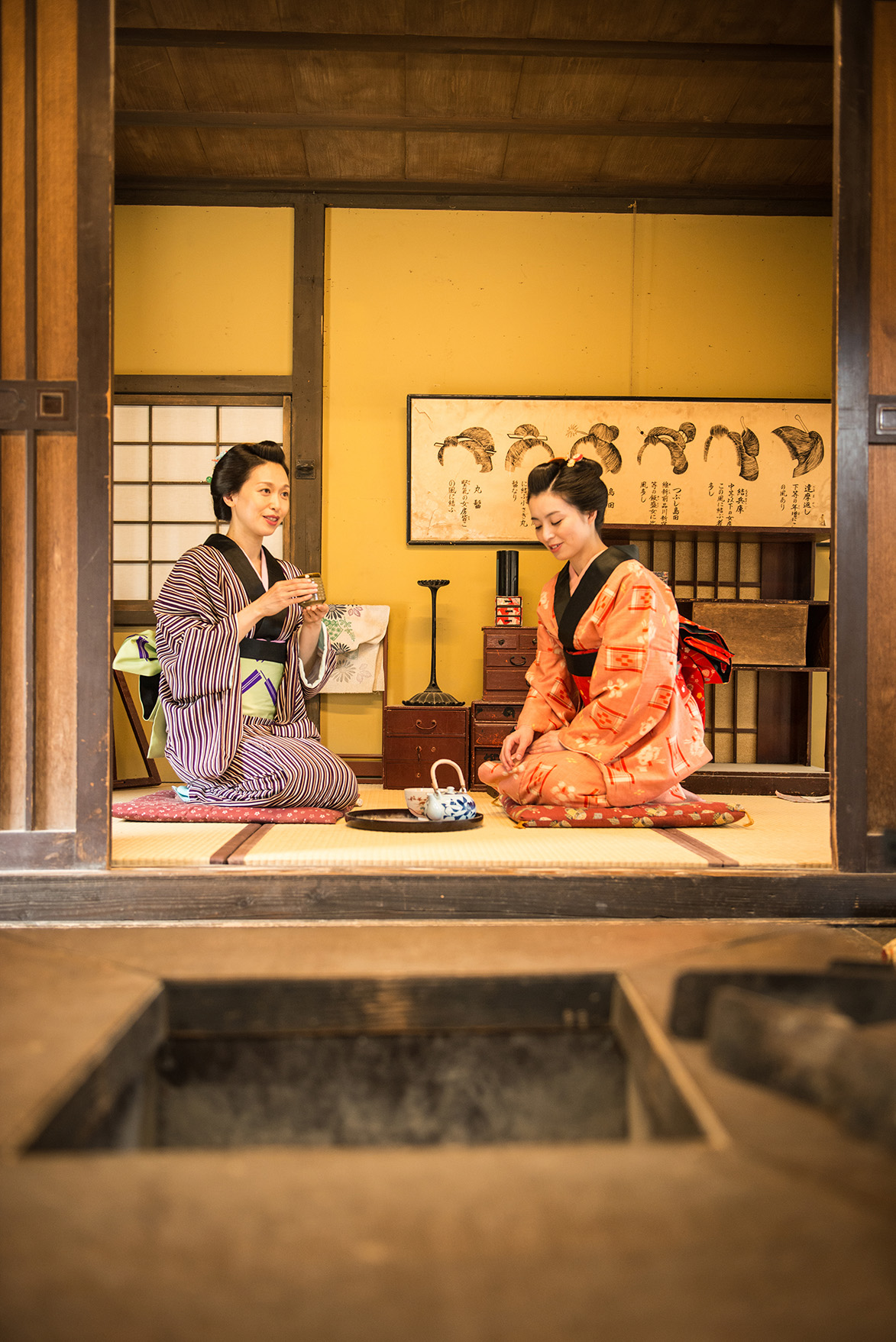 Japan, two women performing a tea ceremony