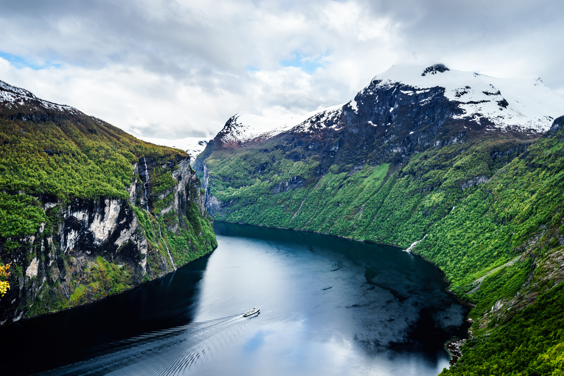 Ship passing through fjords