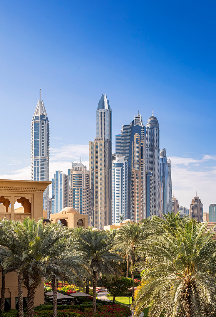 Arabia, Dubai, One&Only Royal Mirage - Arabian Court,  skyline view