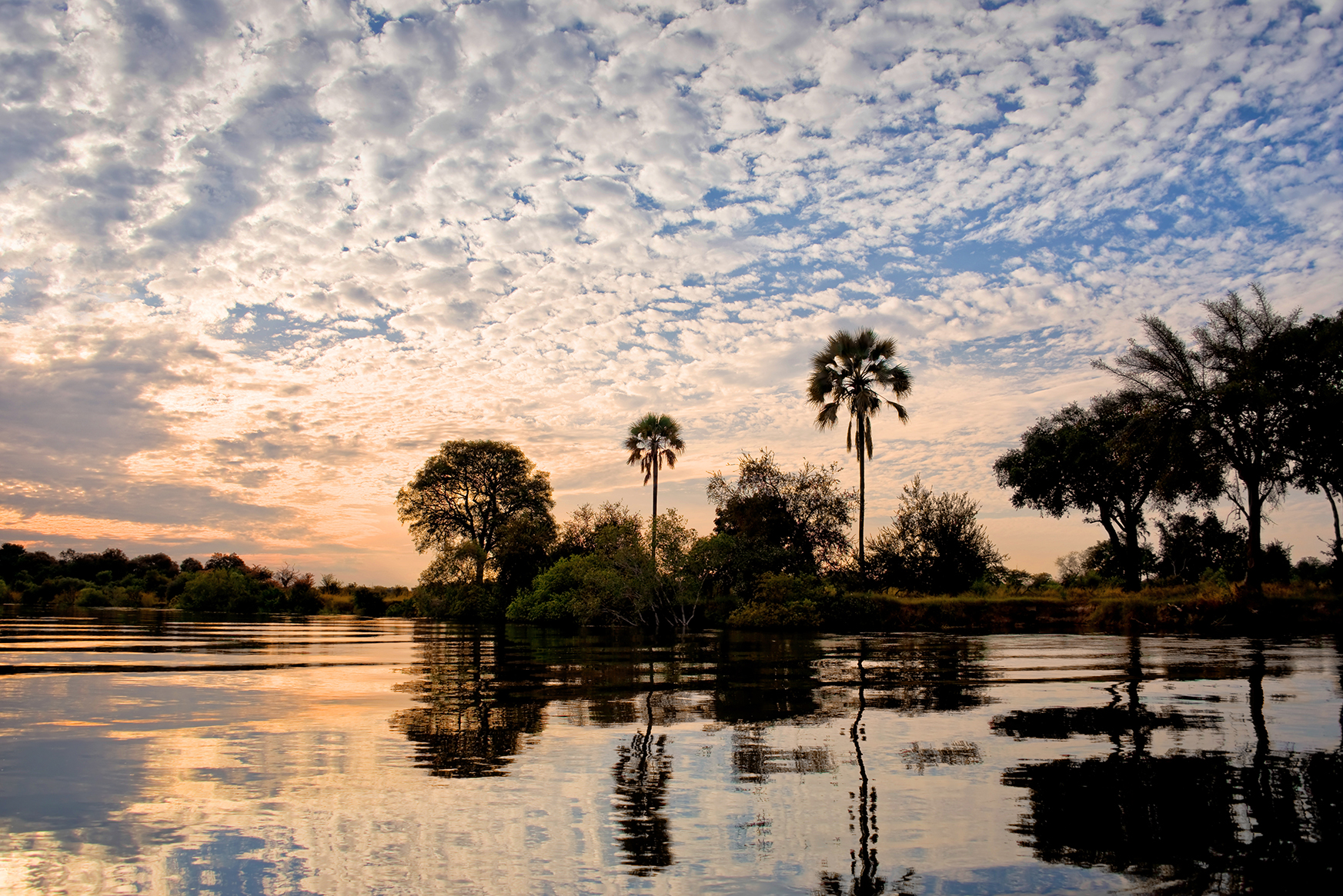 Africa, Zambia, Sunset on the Zambezi River 