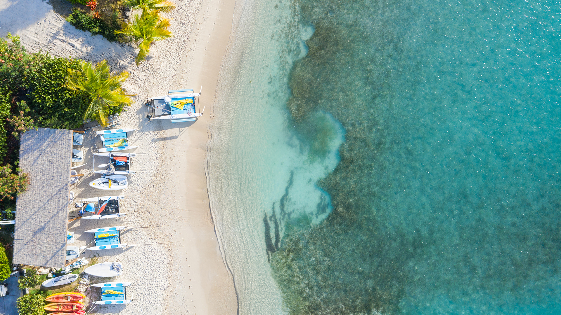 Caribbean, Antigua, Jumby Bay, Beach Aerial