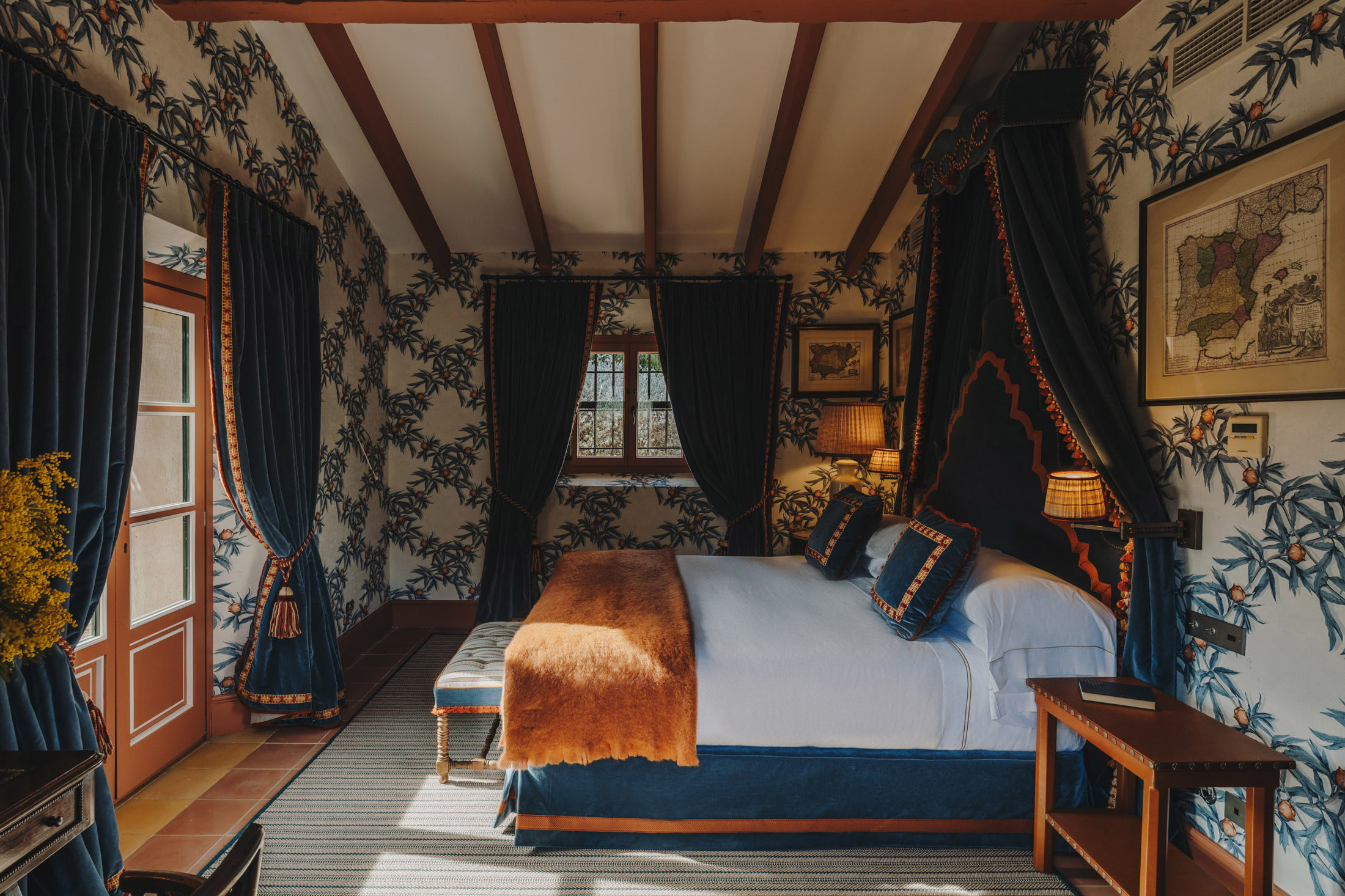 Pool Cottage House bedroom with blue furnishings