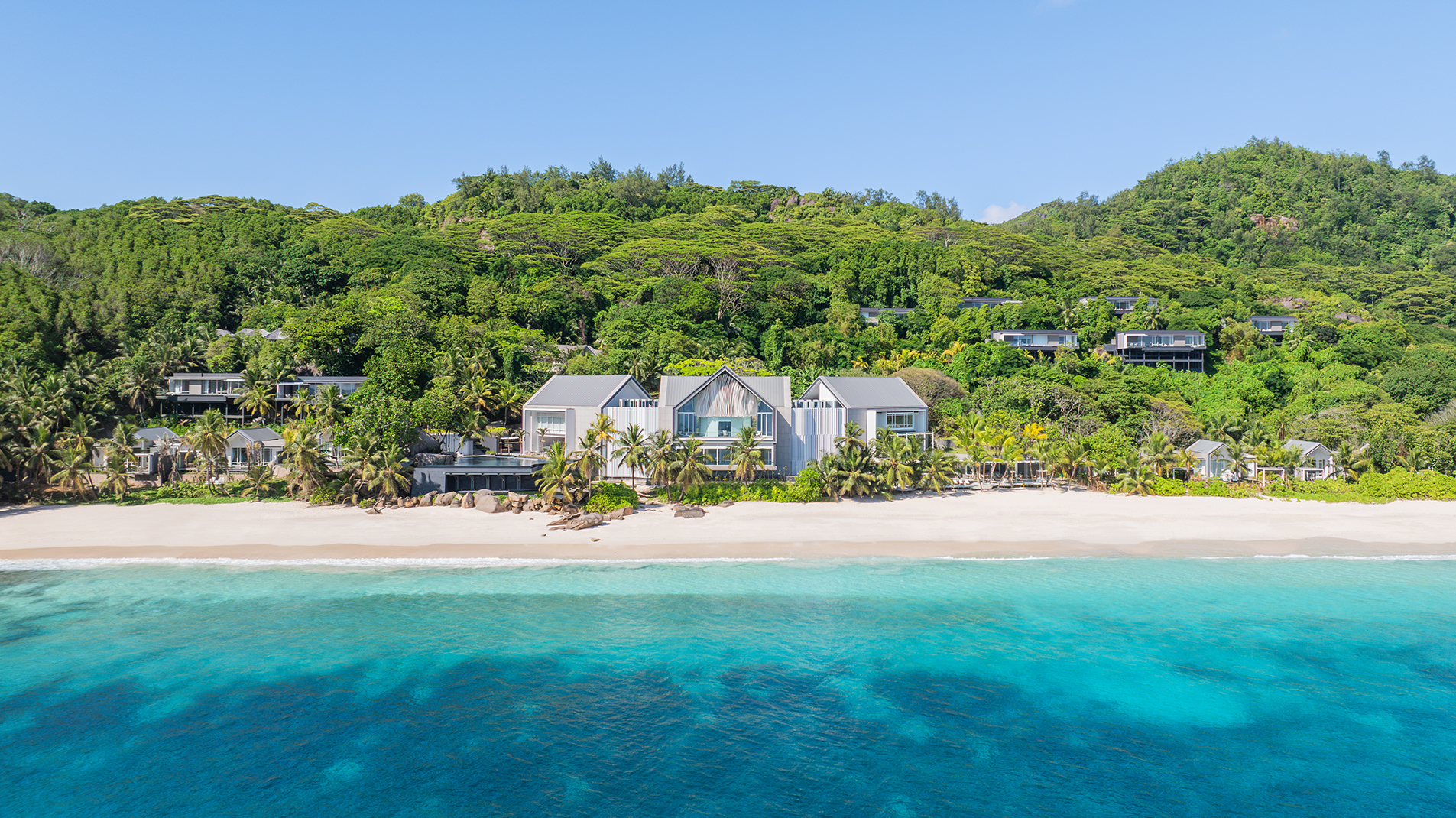 Indian Ocean, Seychelles, Cheval Blanc, exterior image from beach