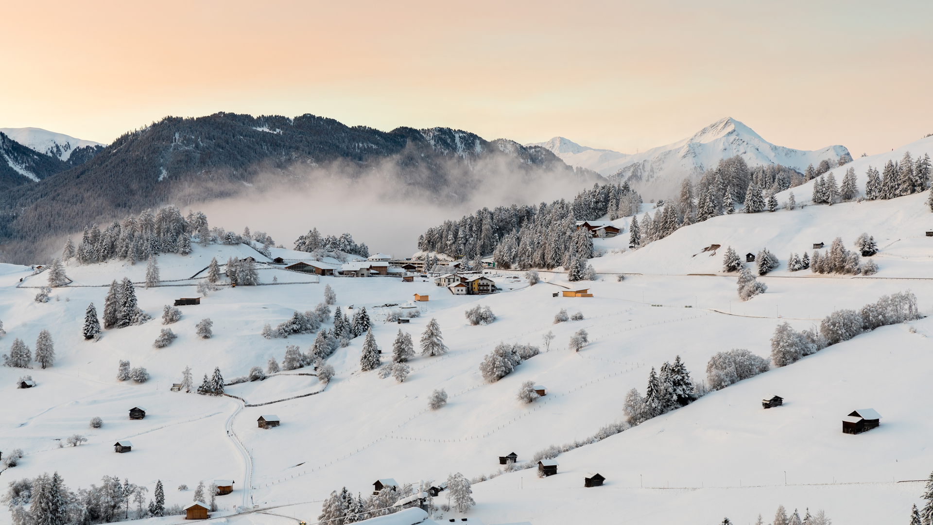 Morning sunrise in Austrian mountains