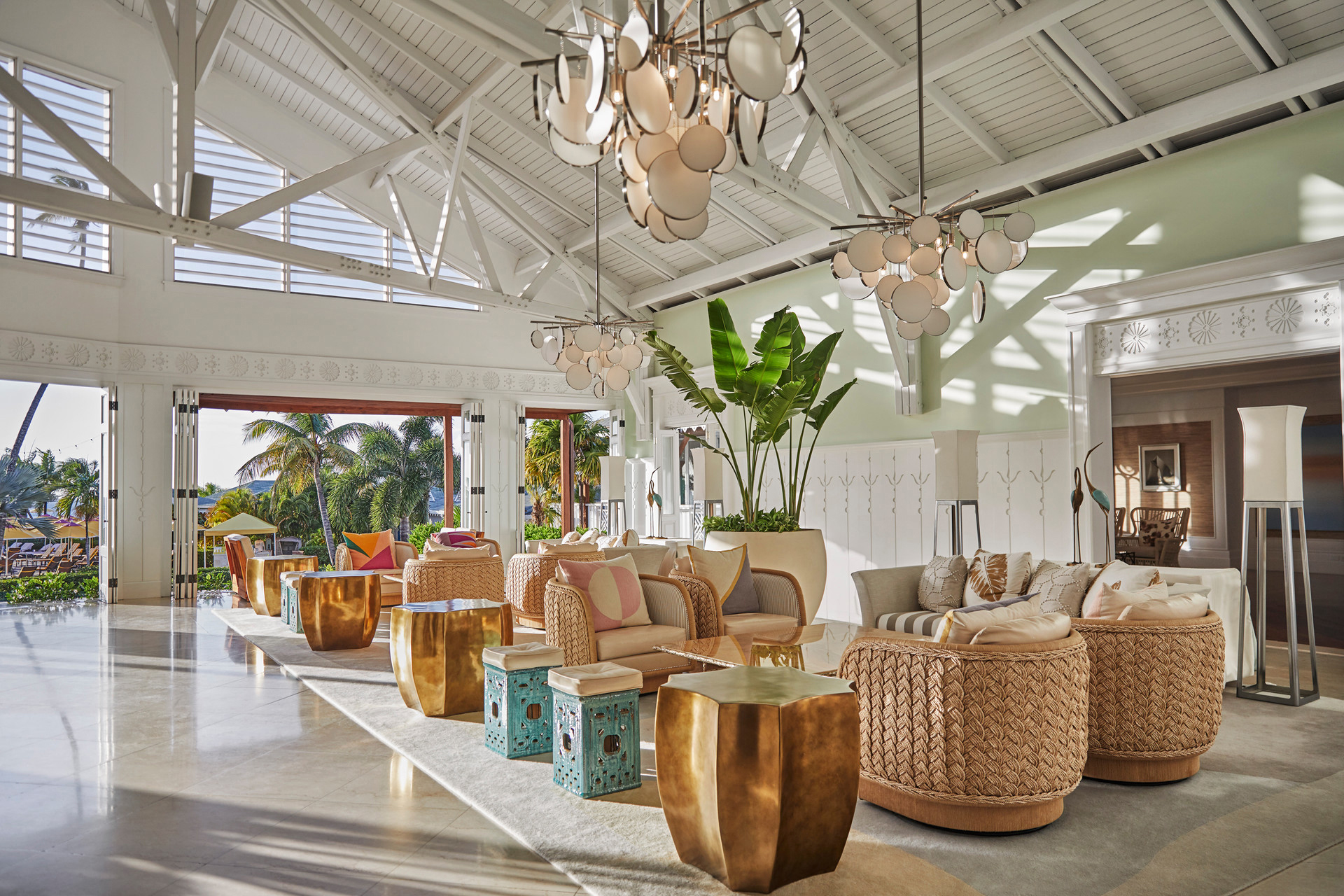Bright open hotel lobby at Four Seasons Resort Nevis