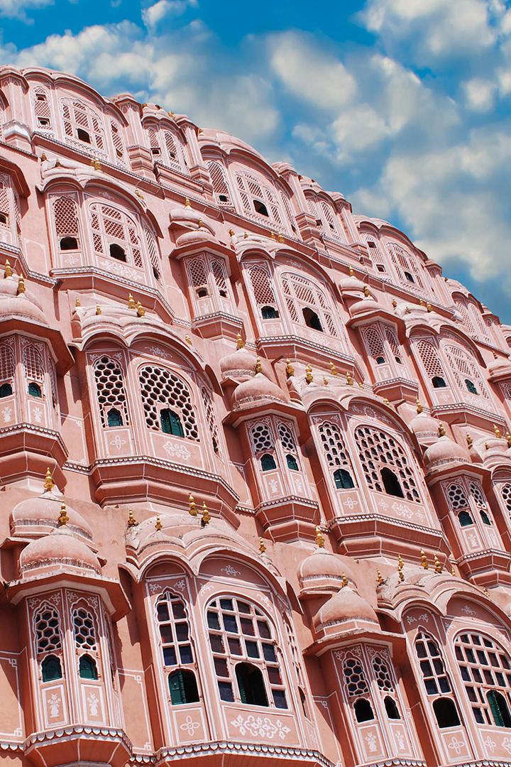 Pink windows of the Palace of Winds in Jaipur