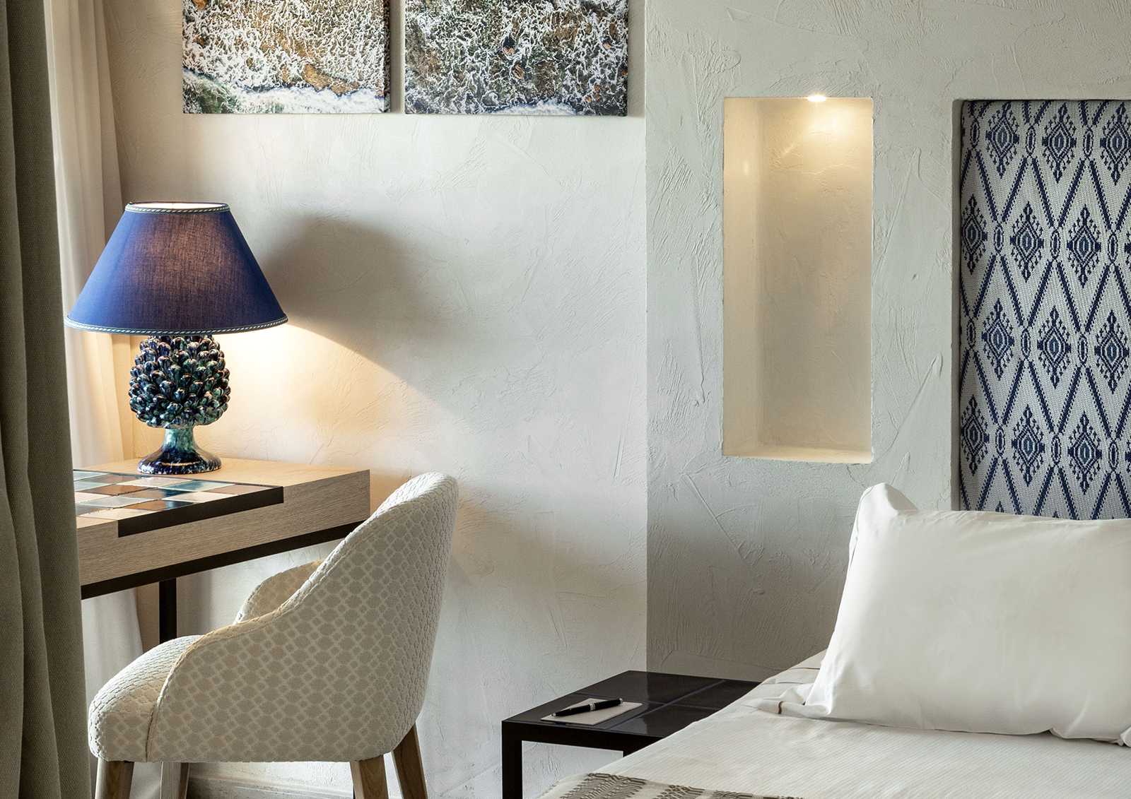 Europe, Italy, Sardinia, Baglioni Resort, desk and chair in a Junior Sea View Suite