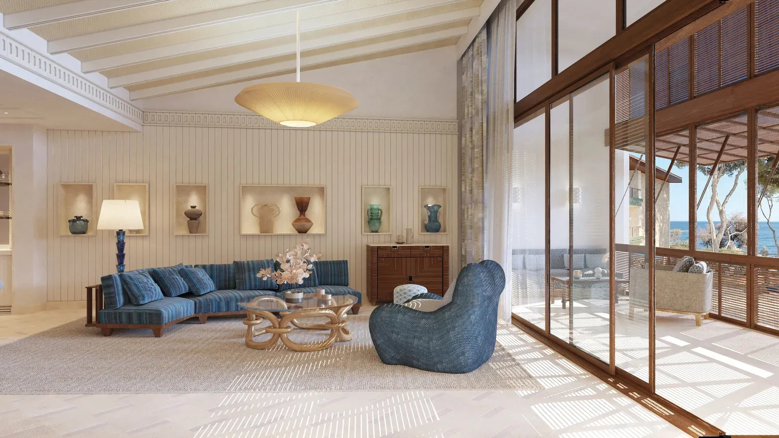 Mandarin Oriental Punta Negrat, Mallorca, interiors looking out onto terrace