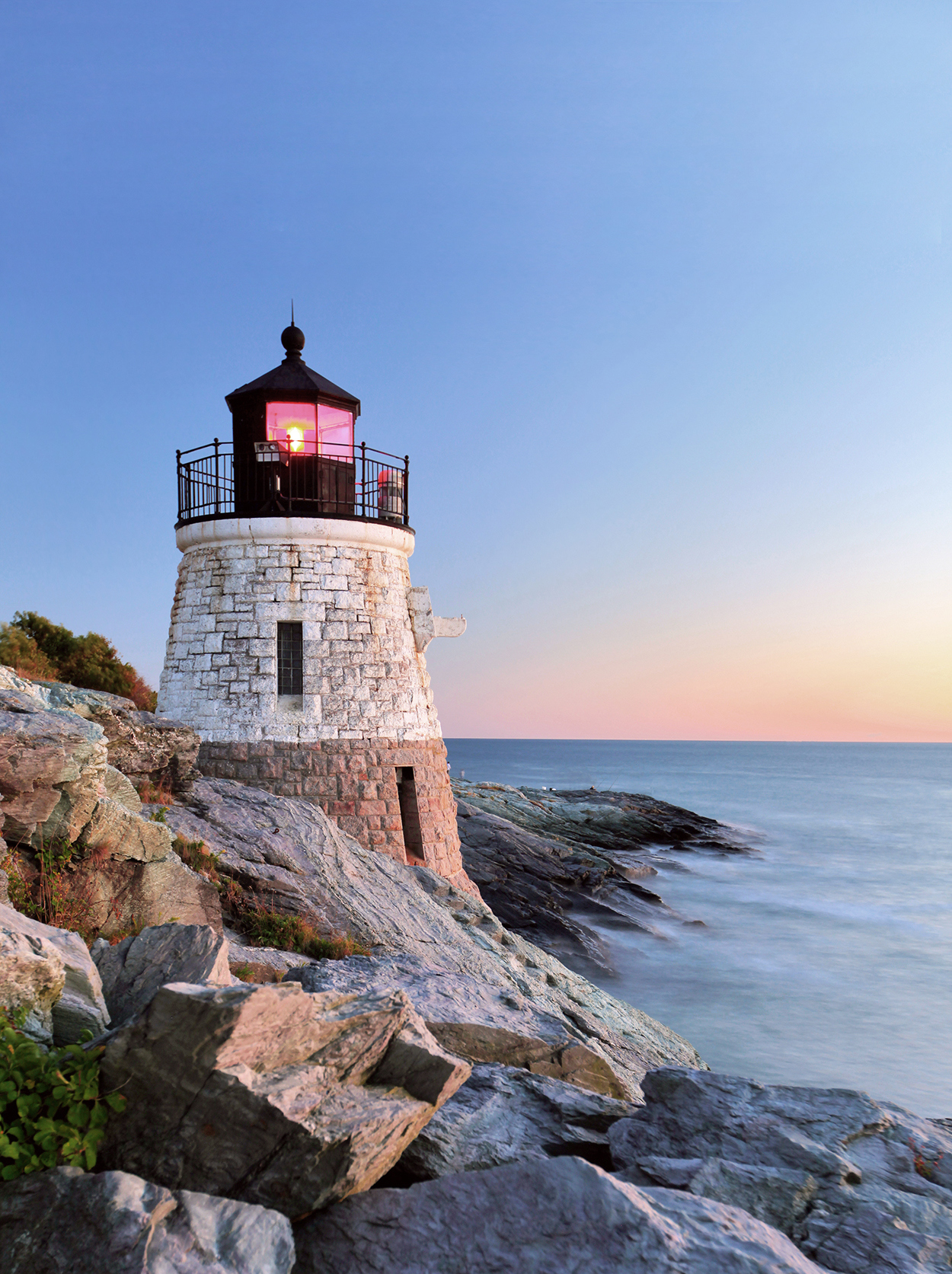 Castle Hill Lighthouse on the coast of Newport Rhode Island in New England