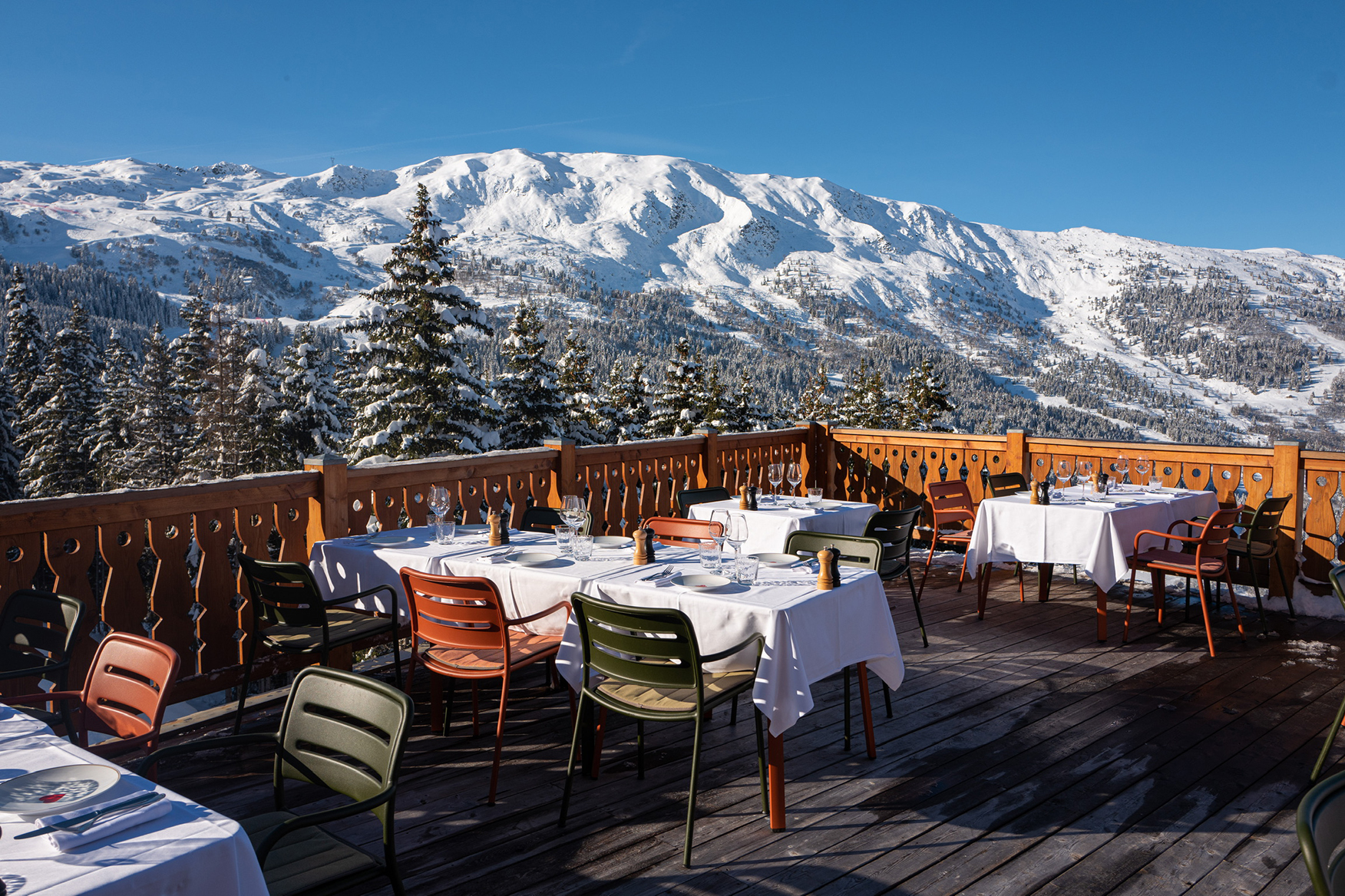 Ski & Snow, France, The Three Valleys, Meribel, Le Cou Cou, Beefbar restaurant terrace