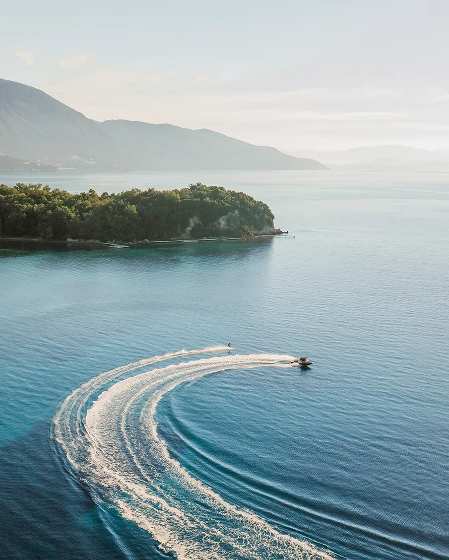 Europe, Greece, Corfu, Ikos Dassia, waterskiing in dassia bay