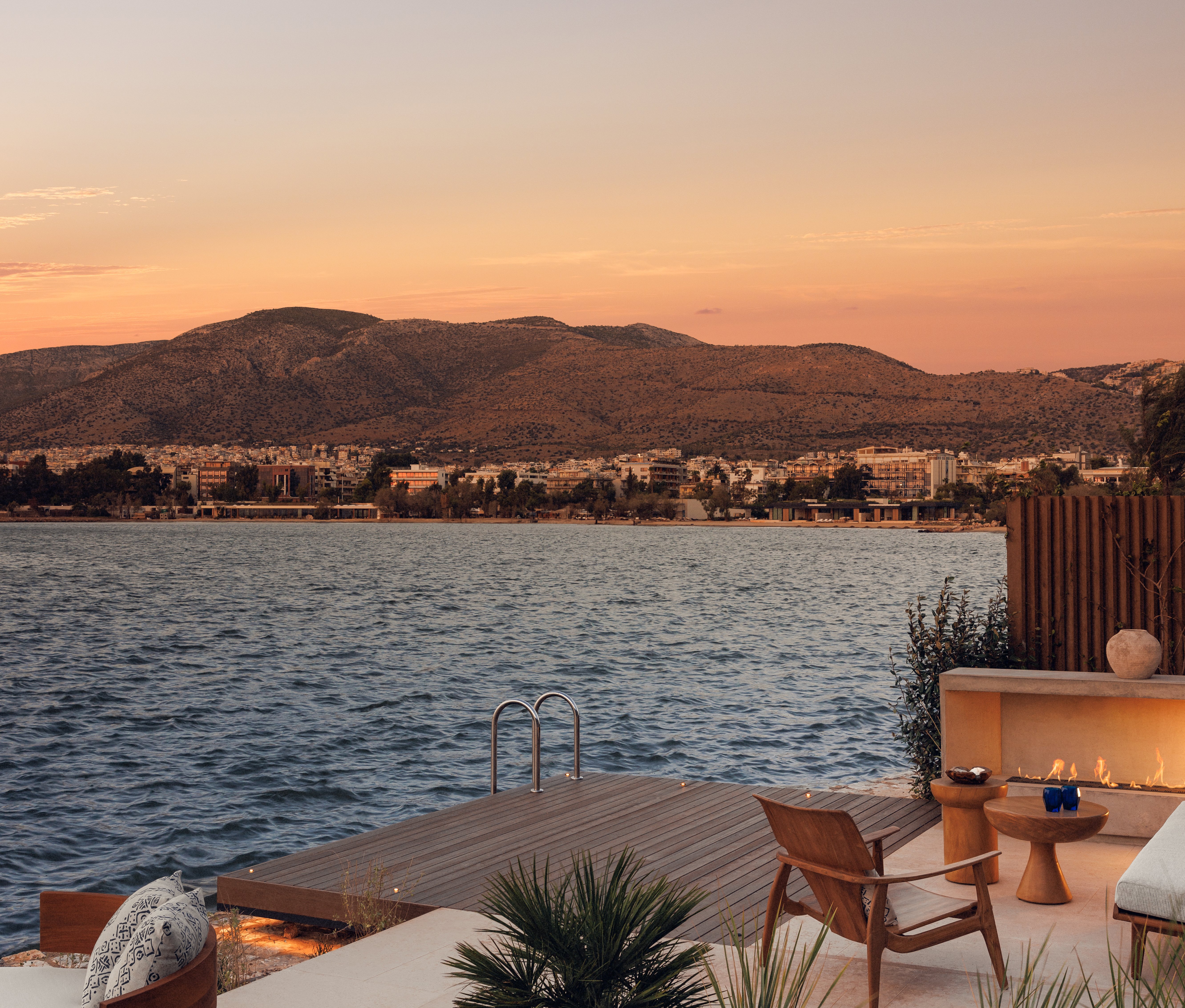 Europe, Greece, Athens, One&Only Aesthesis, Riviera Bungalow terrace view out to sea