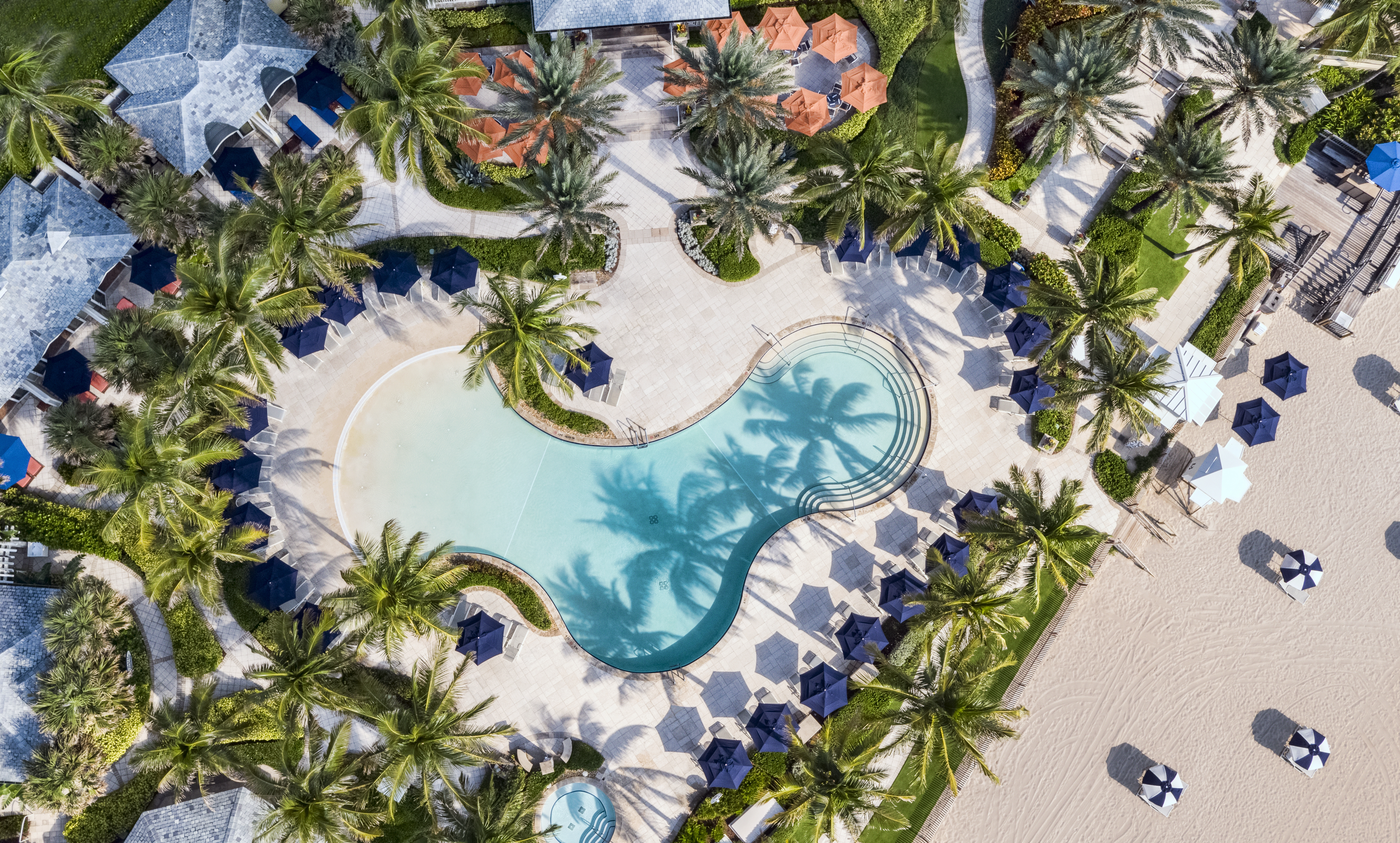 North America, USA & Canada, Florida, The Breakers, pool from above surrounded by palm trees