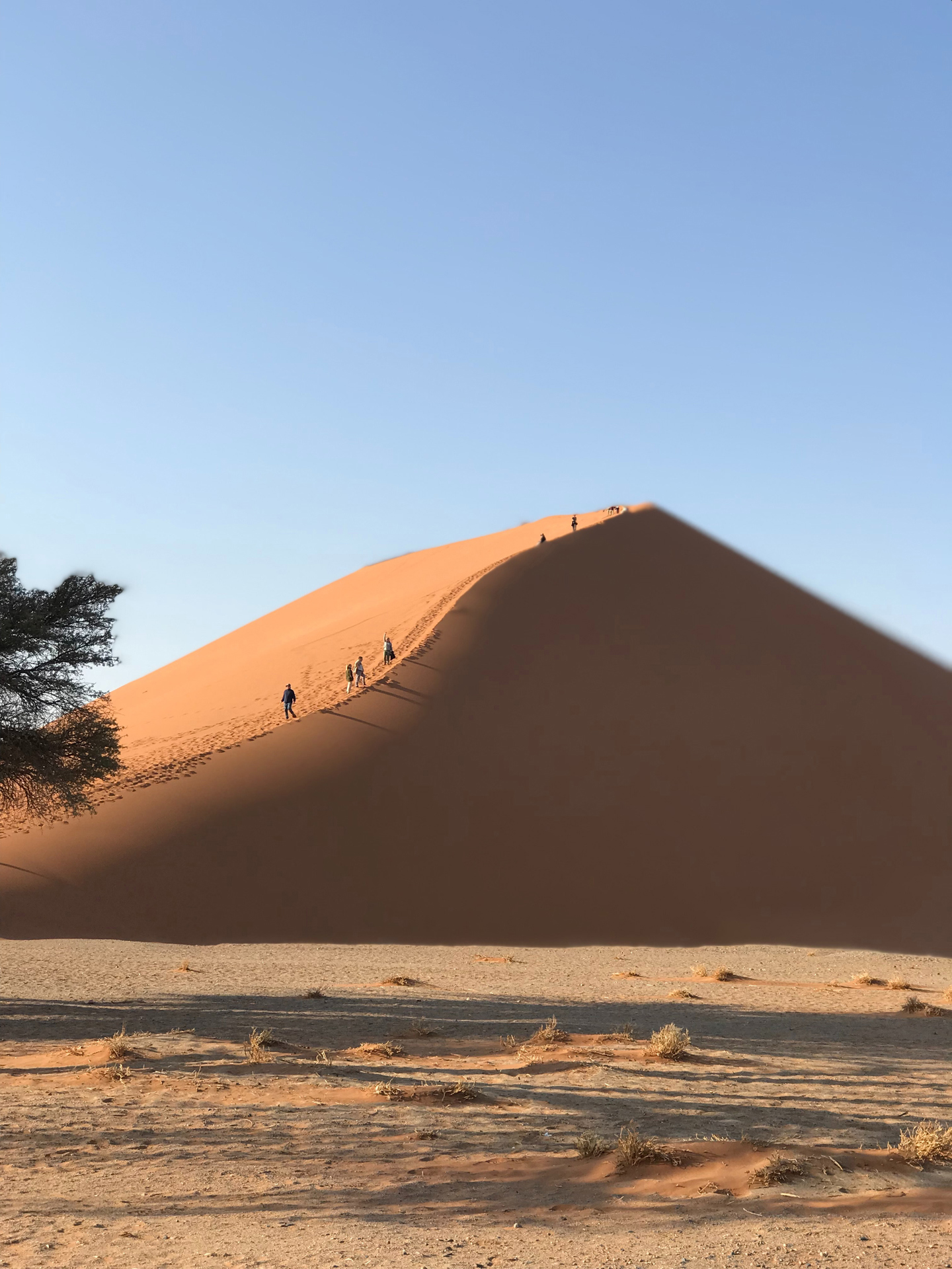 A view of people walking up a sand dune