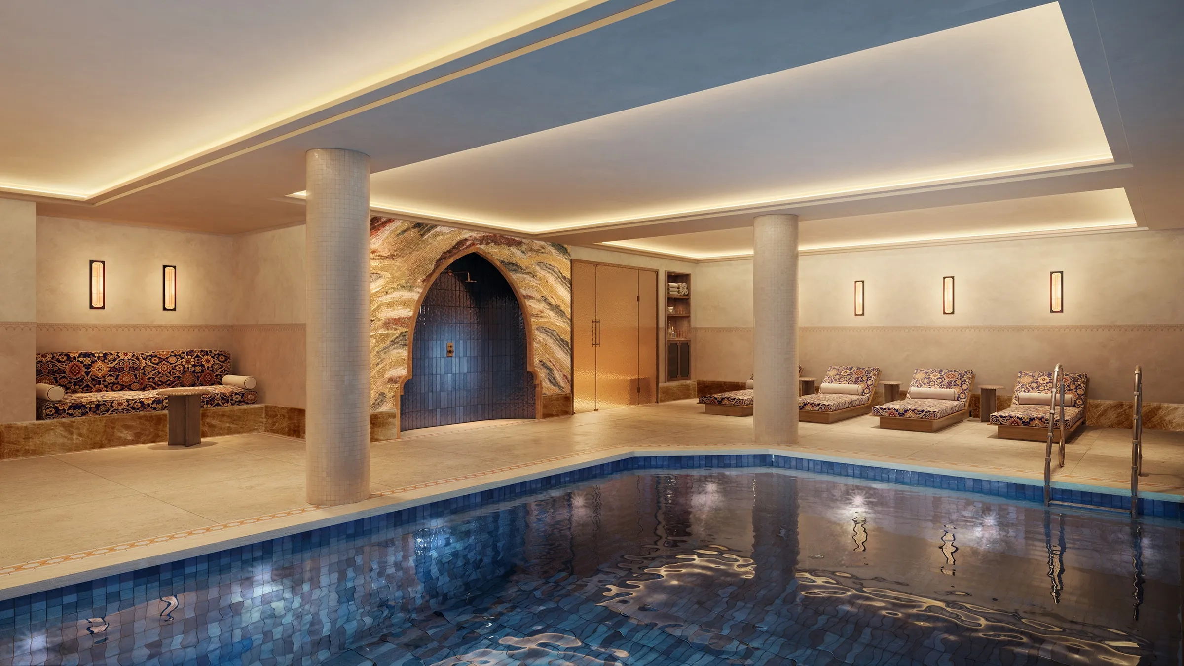 Indoor spa pool with Moroccan-inspired design at Saint Roch, Courchevel