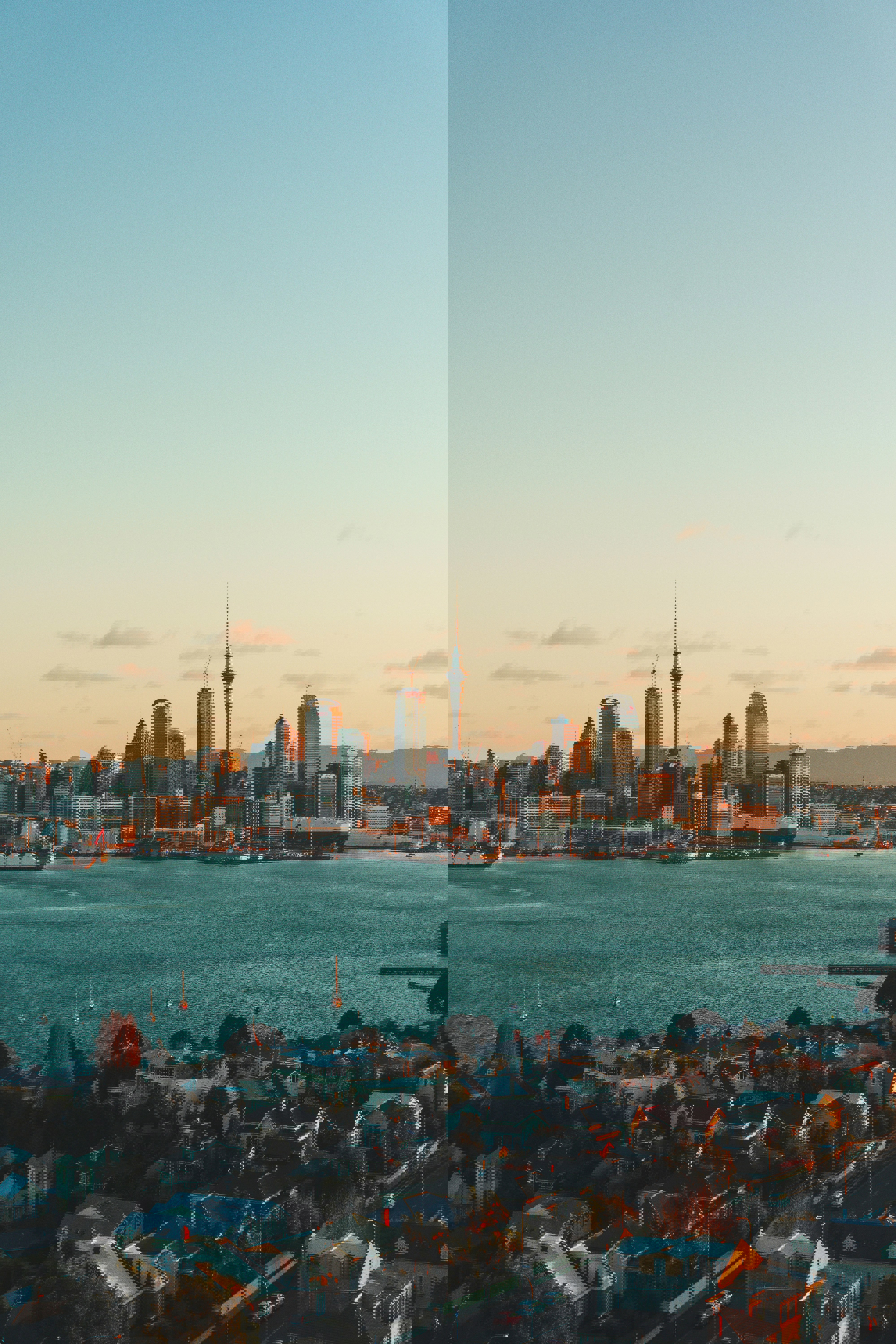 City skyline across the water in Auckland New Zealand