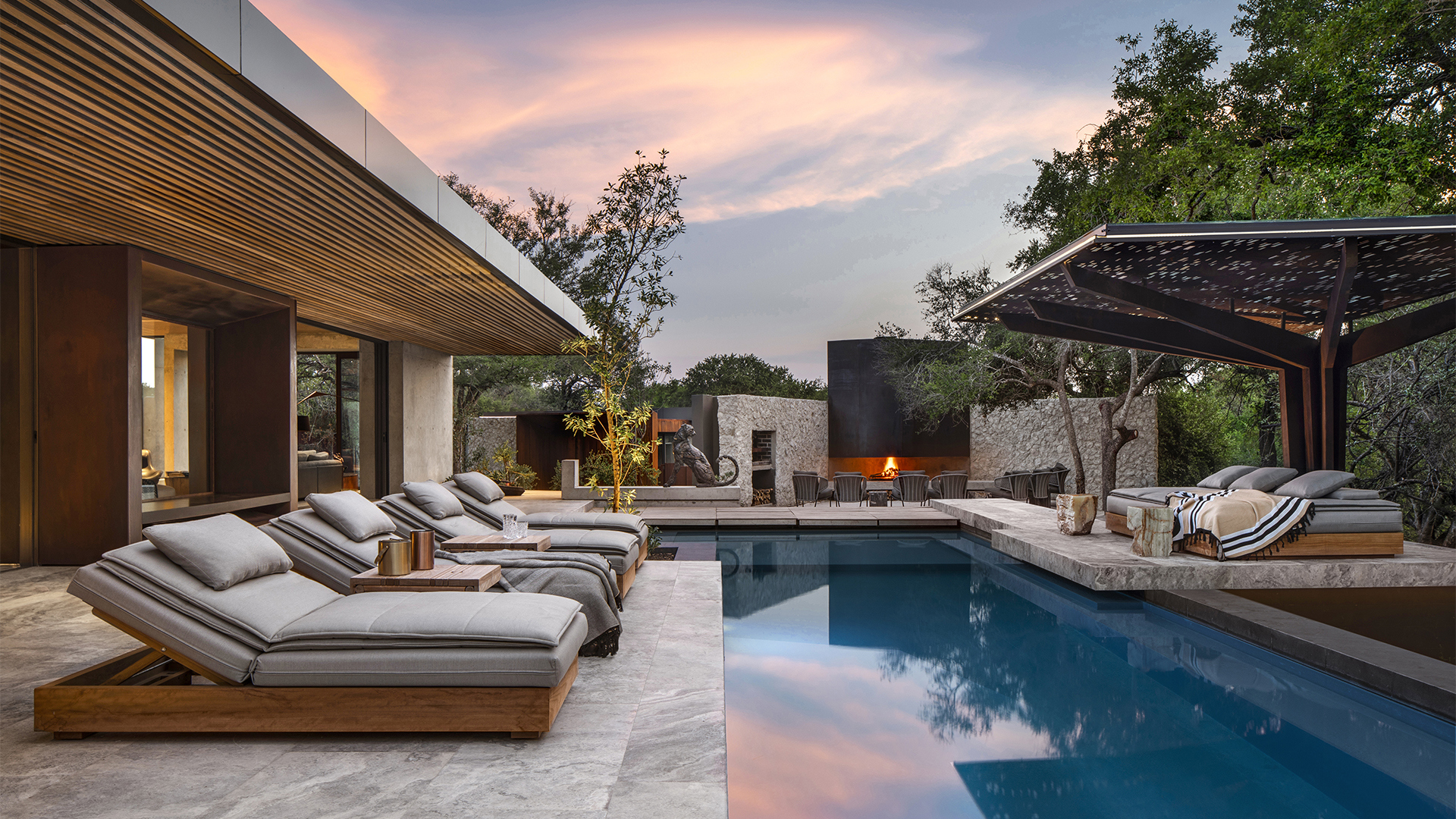  Africa, South Africa, Cheetah Plains Private Game Reserve, Sunset Pool