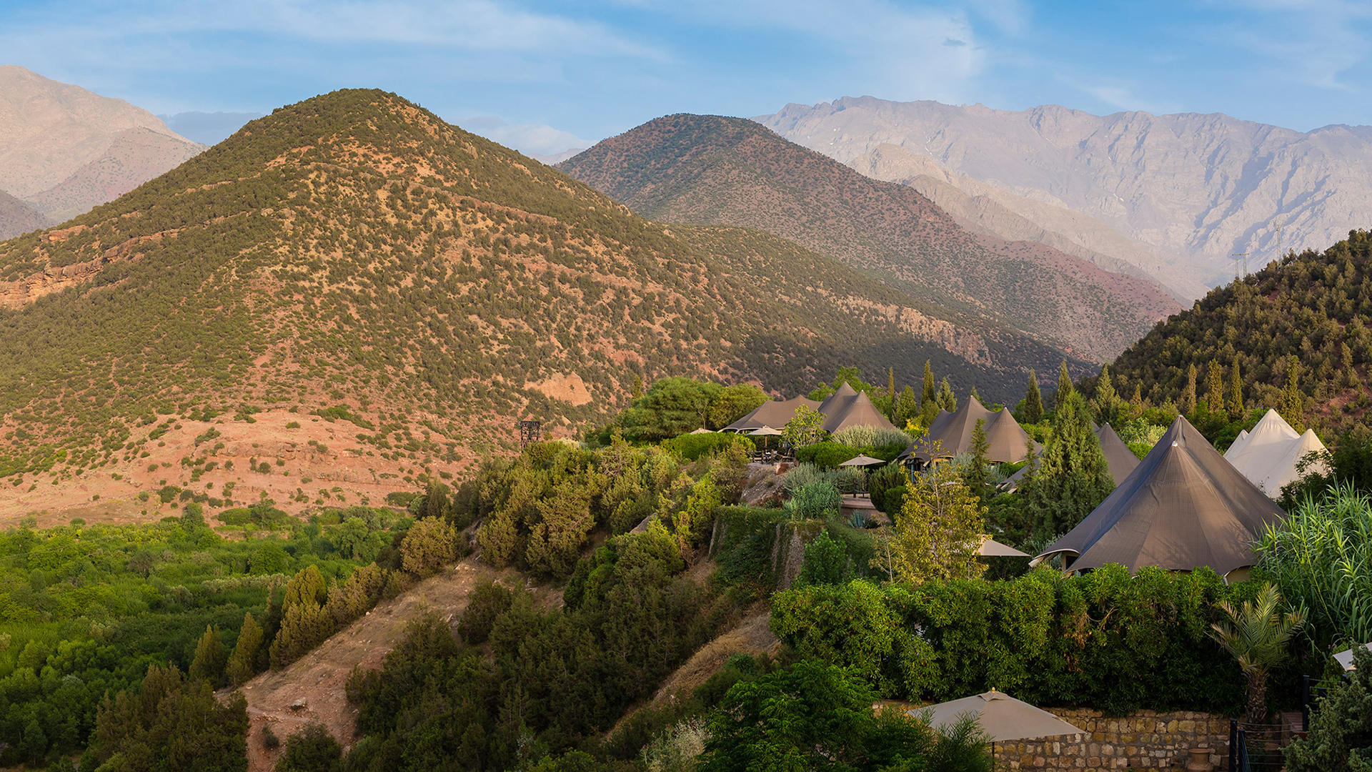 Europe & North Africa, Morocco, Kasbah Tamadot, Berber tents aerial