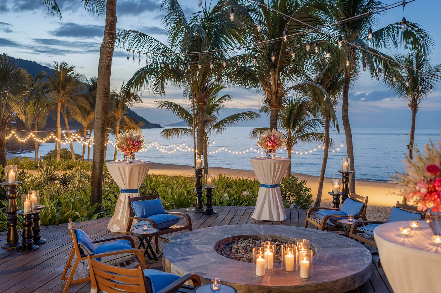 Asia, Vietnam, InterContinental Danang, candle lit seating by the beach 