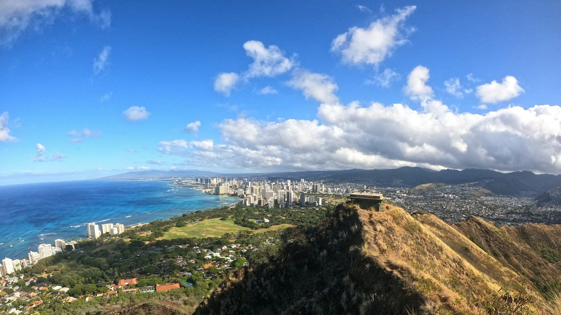 Panoramic view from Diamond Head overlooking Honolulu and Waikiki, Hawaii