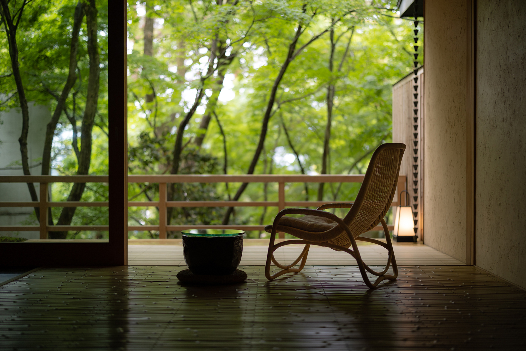 Asia, Japan, Beniya Mukayu, chair looking out to terrace