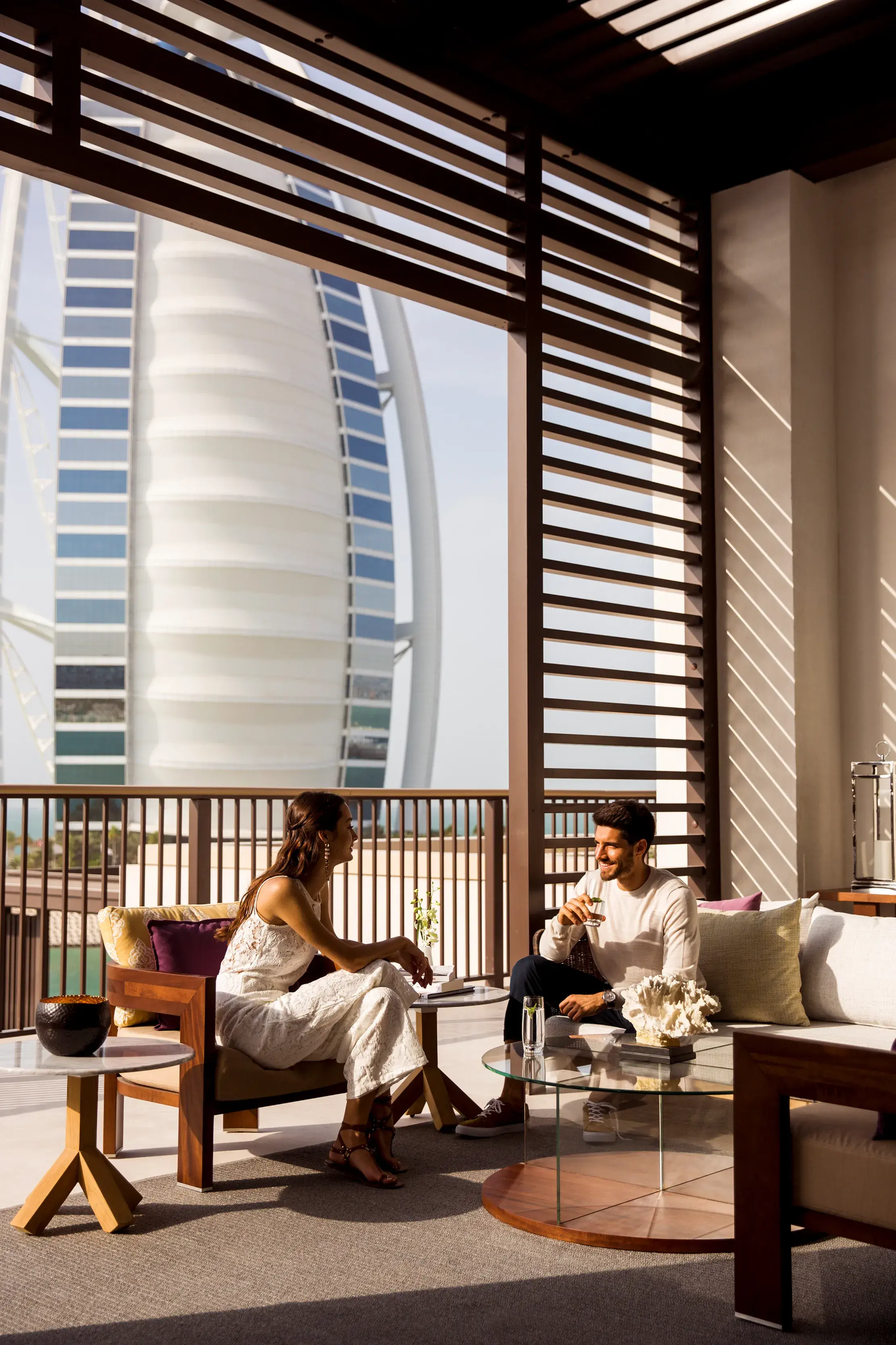 Presidential Suite terrace at Jumeirah Al Naseem Dubai with modern outdoor seating and iconic views of the Burj Al Arab.