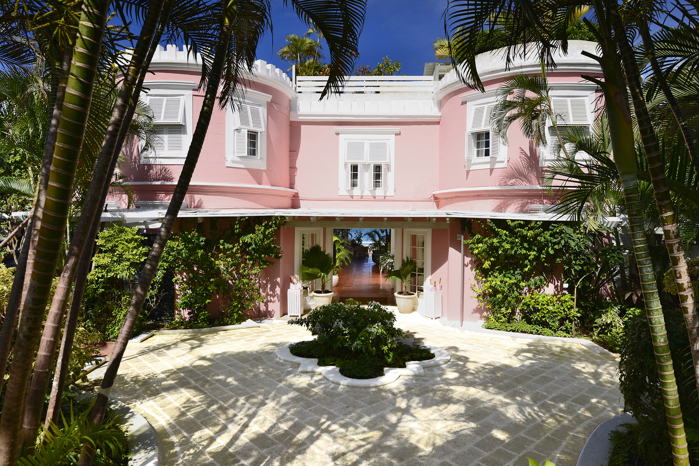 Pink exterior of Cobblers Cove Great House