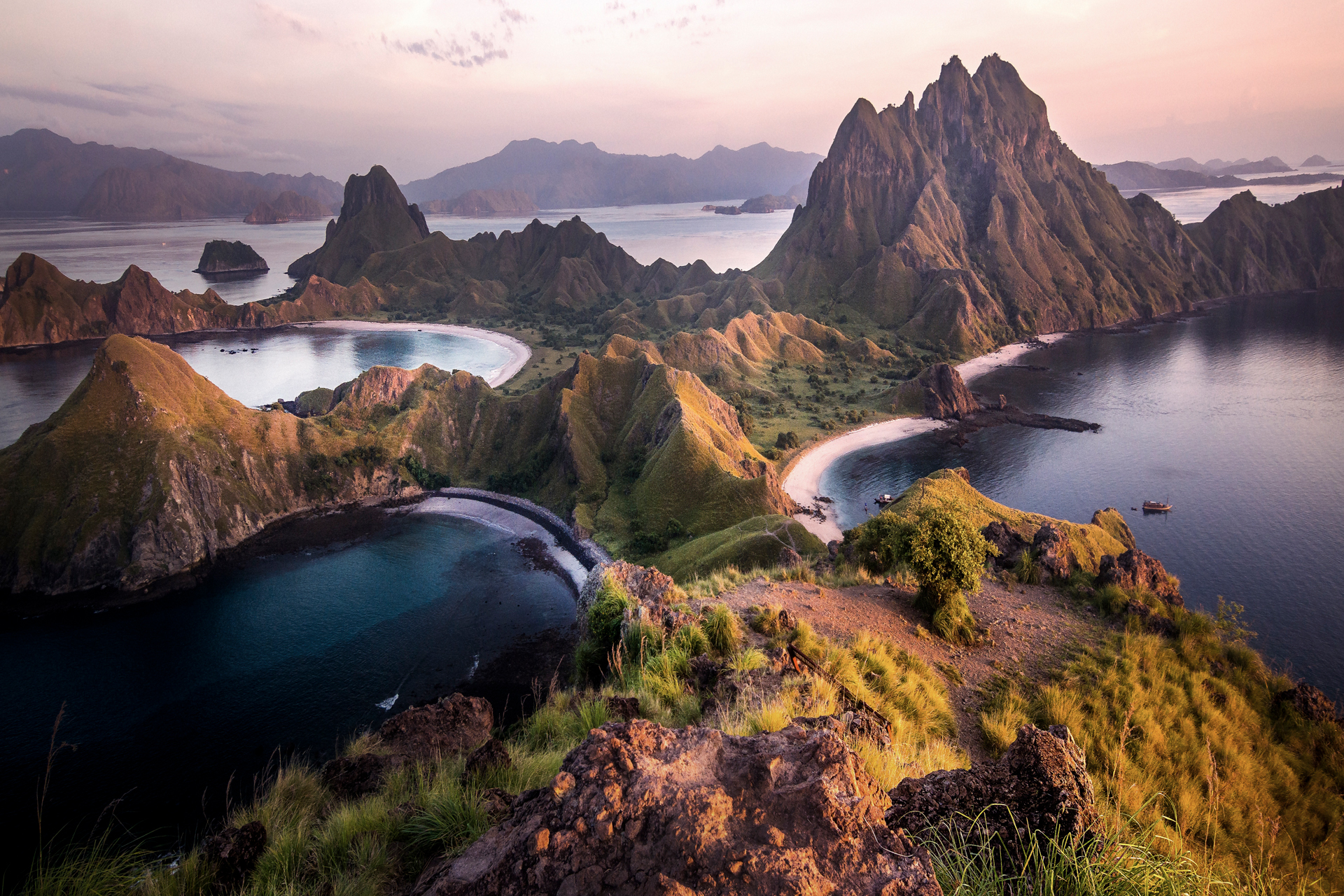 a landscape of mountains and water